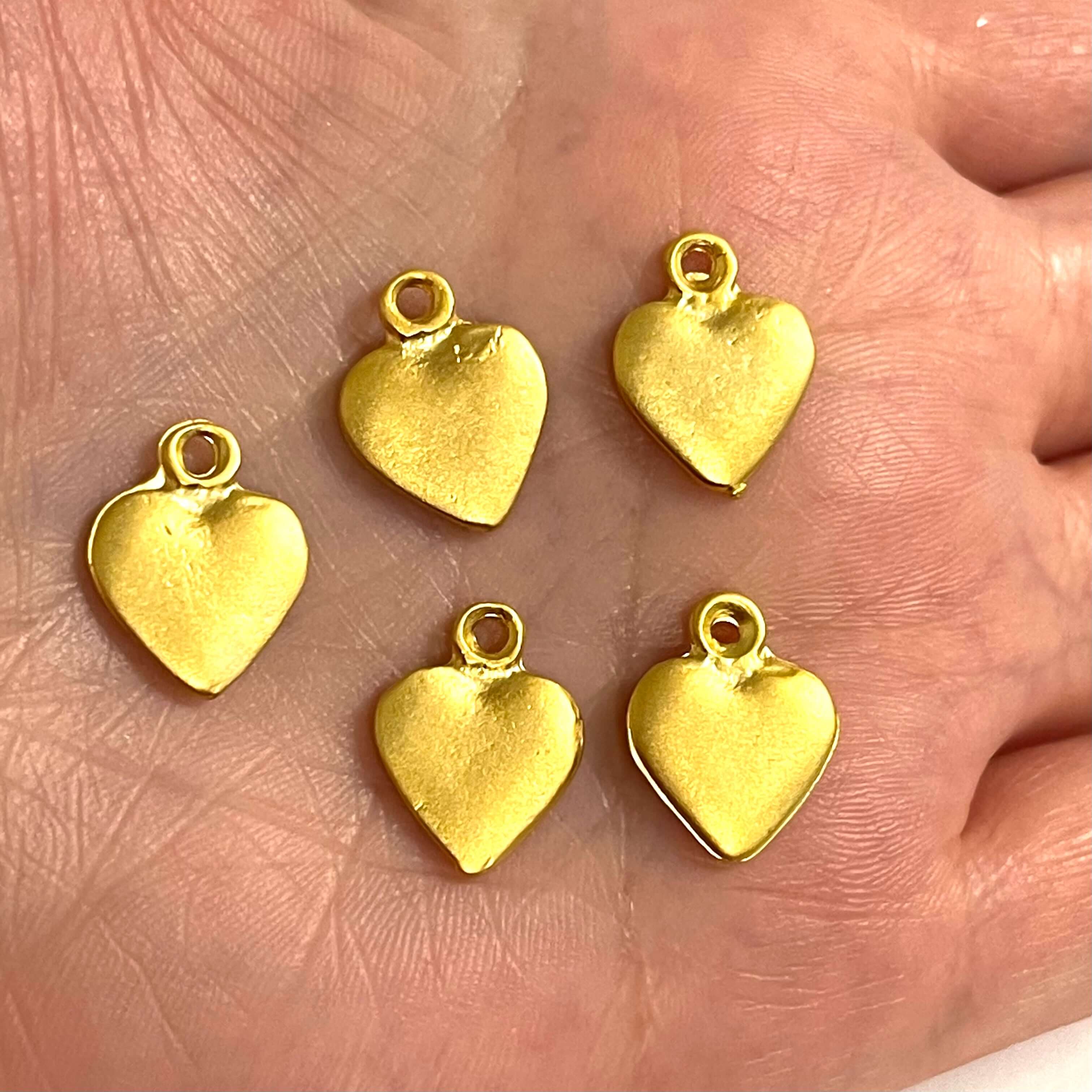 24Kt Matte Gold Plated 15mm Heart Charms,  5 pcs in a pack