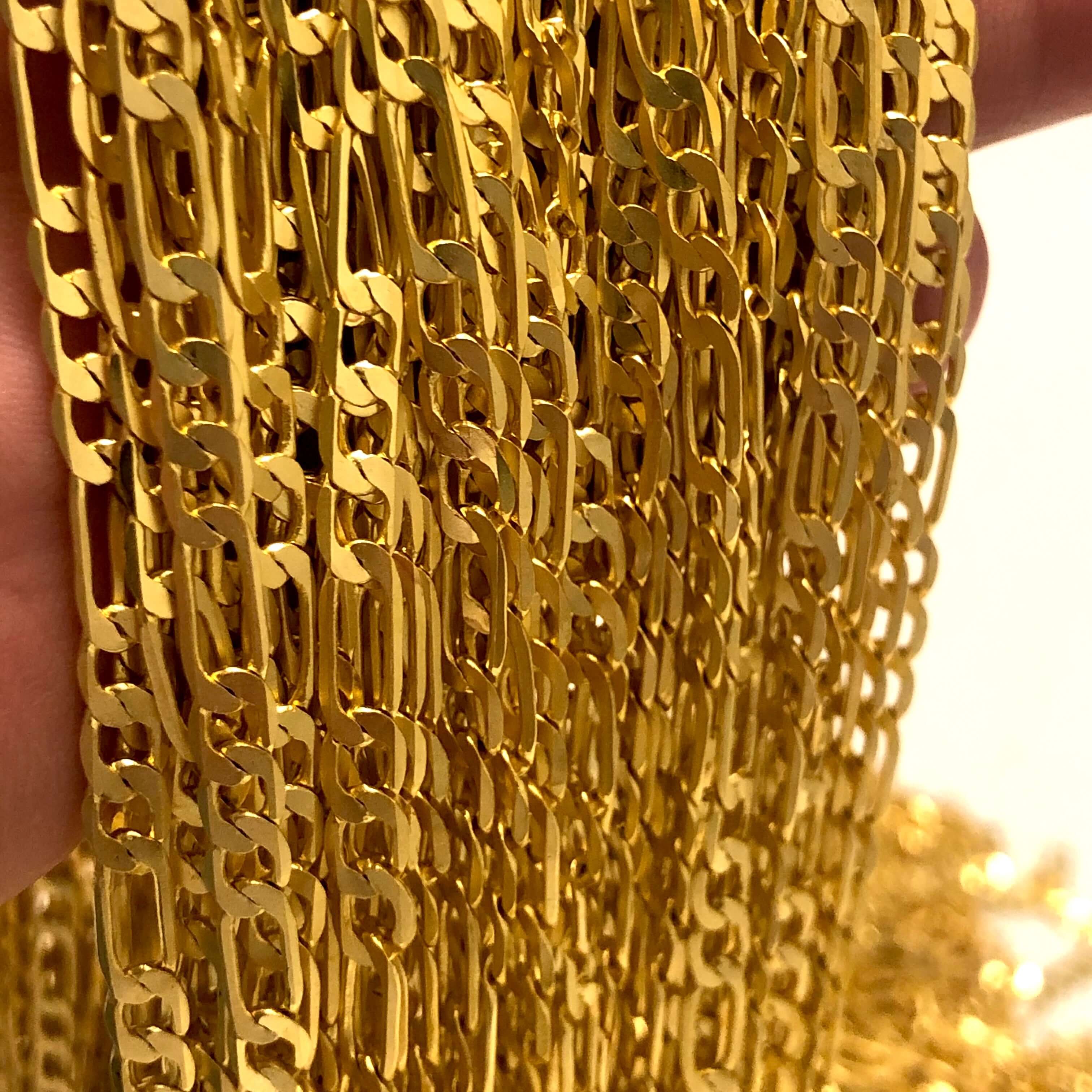 24Kt Matte Gold Plated Figaro Chain, 4mm Gold Figaro Chain - Image 2