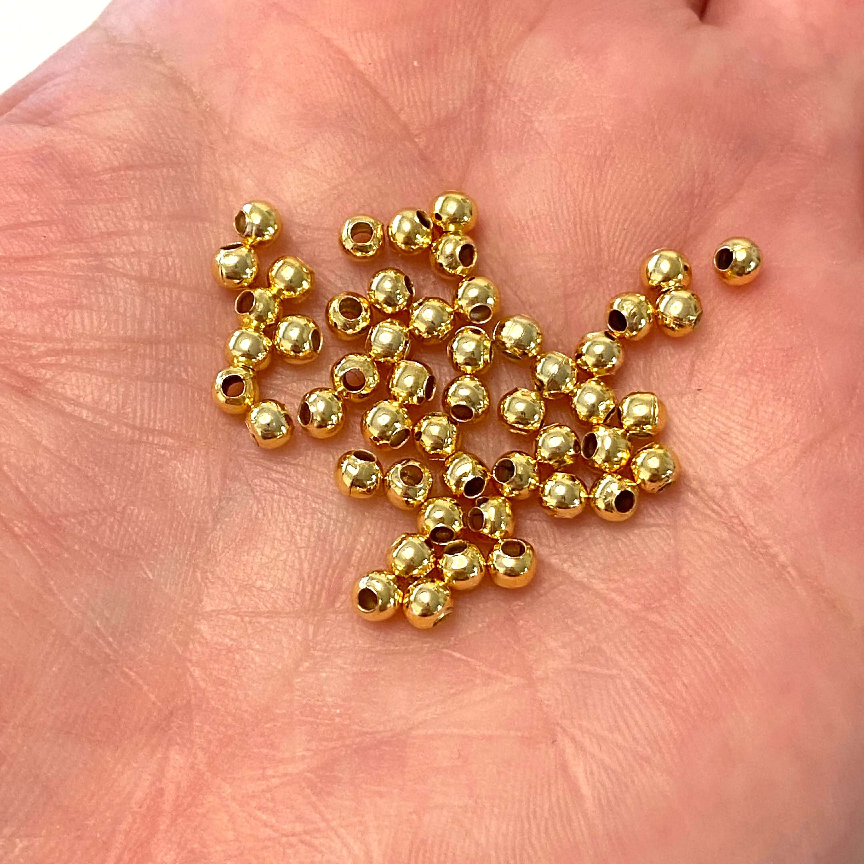 24Kt Shiny Gold Plated 3mm Spacer Balls, 250 pieces in a pack,