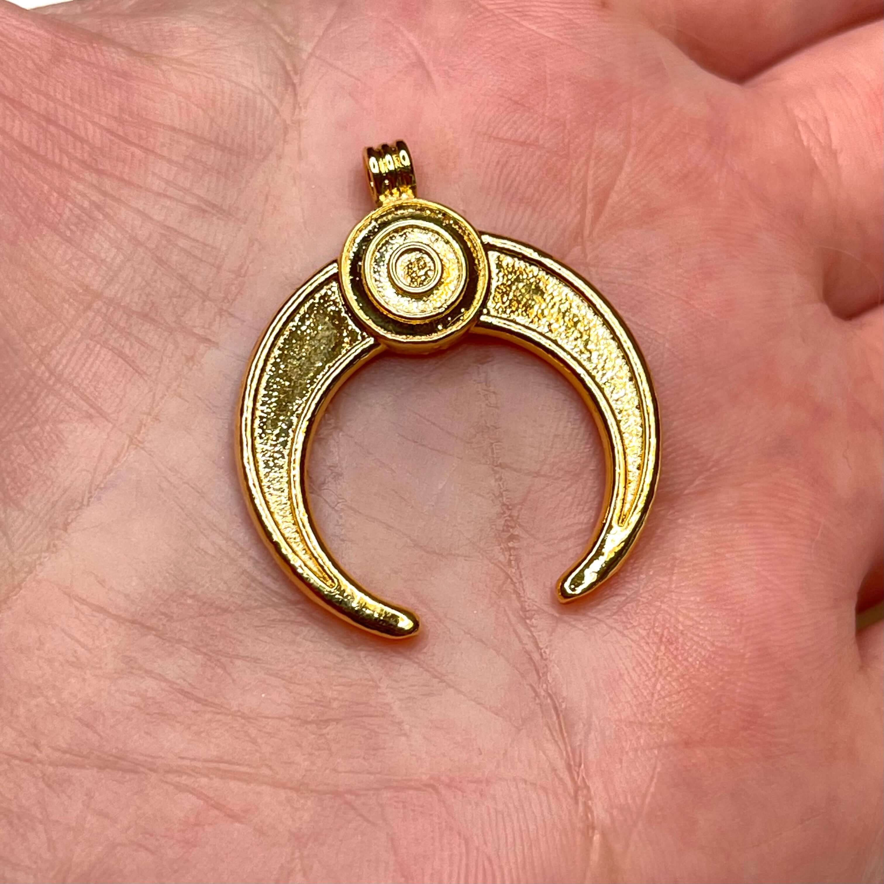 24Kt Shiny Gold Plated Brass Crescent Pendant, 31x27mm - Image 3