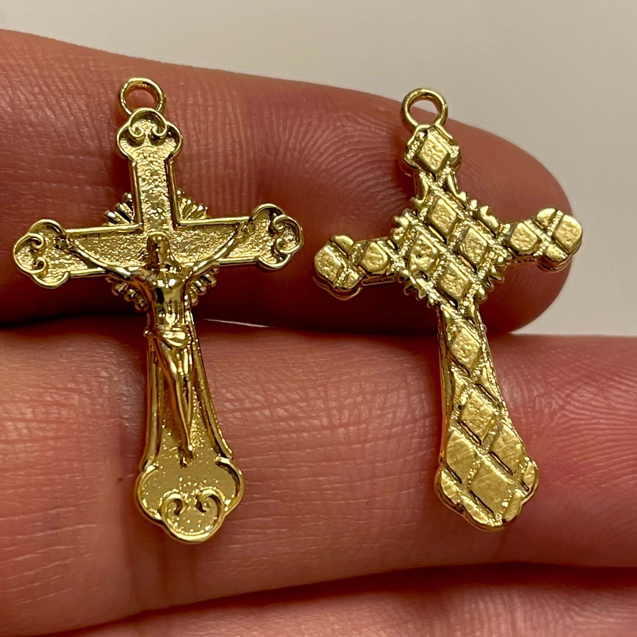 24Kt Shiny Gold Plated Brass Cross Pendant, Cross Necklace, Cross Charms, Catholic Pendant, Layered Necklace, Religious Charms, - Image 2