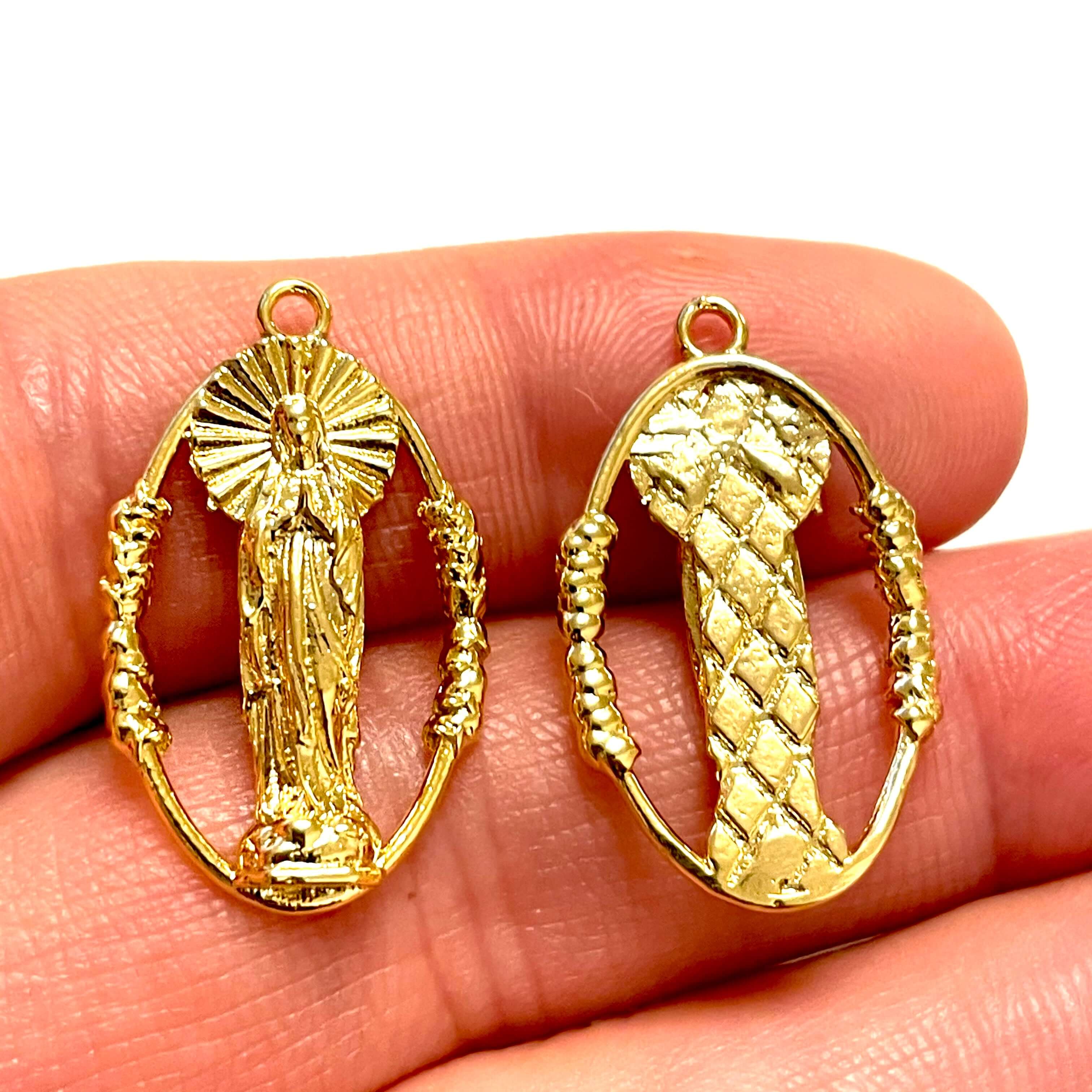 24Kt Shiny Gold Plated Brass Jesus Christ Charm, Savior Charm, Religious Charms, Jesus Christ Pendant, - Image 2