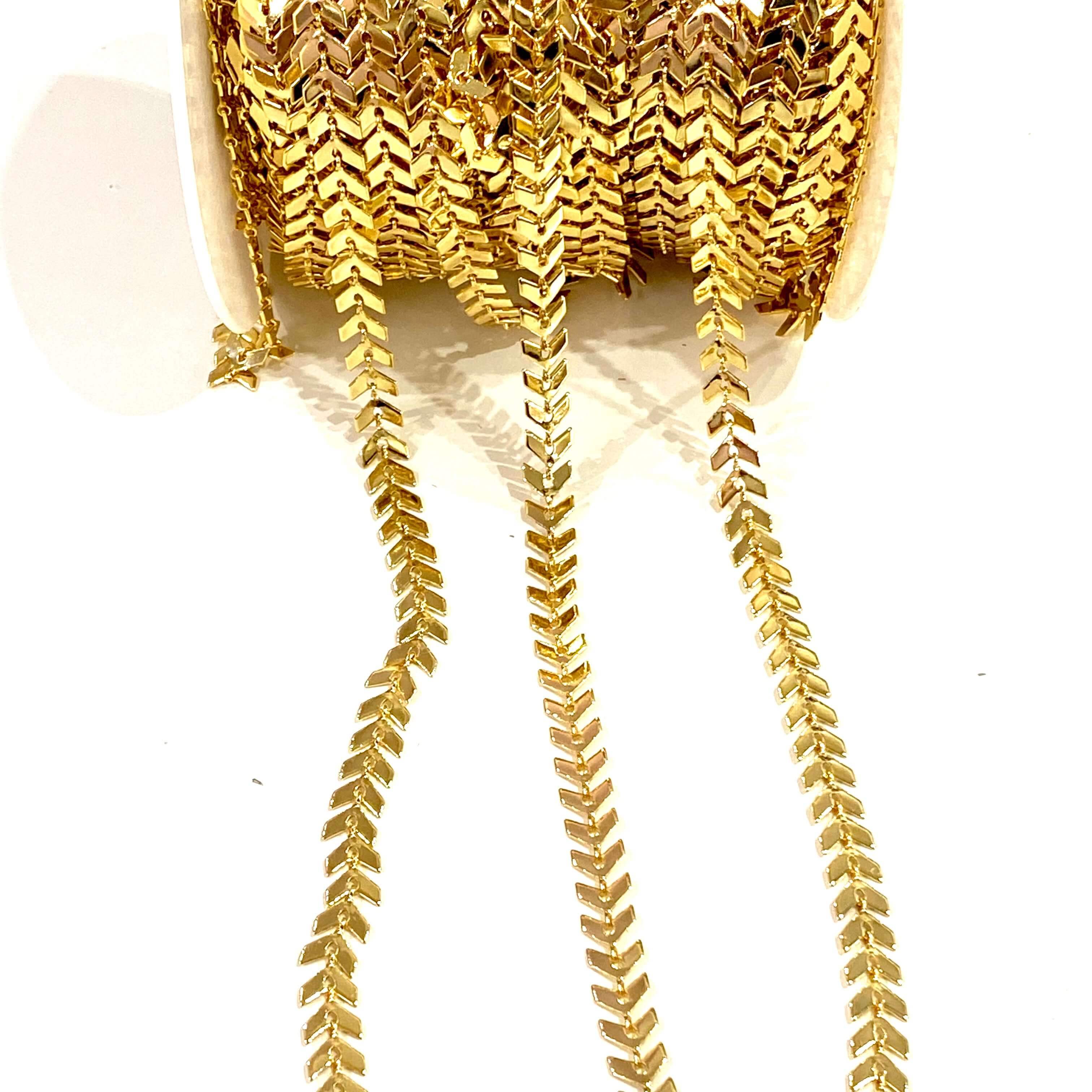 24Kt Shiny Gold Plated Chevron Chain, 6mm Gold Chevron Chain - Image 3