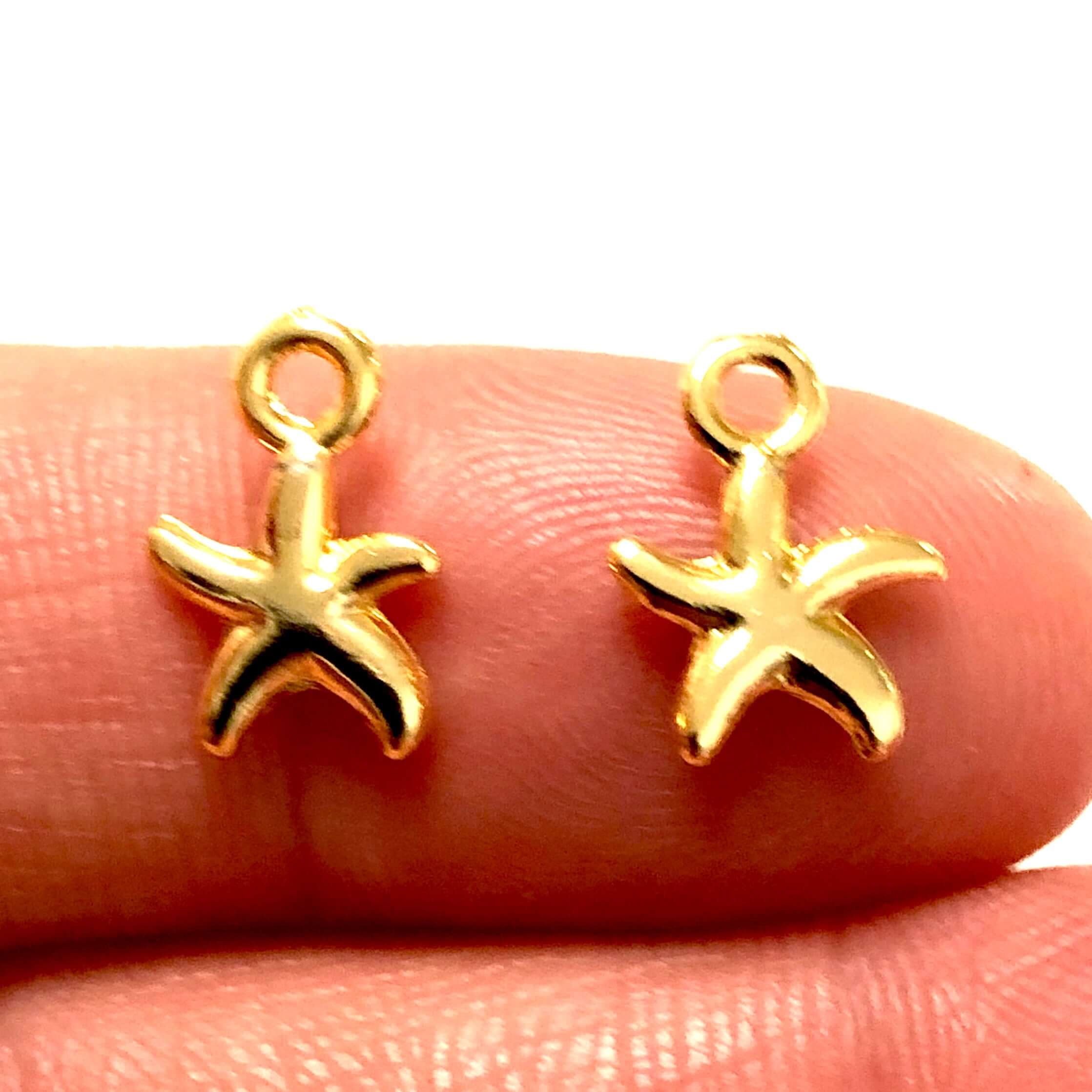 24Kt Shiny Gold Plated Starfish Charms, 10 Pcs in a Pack - Image 2