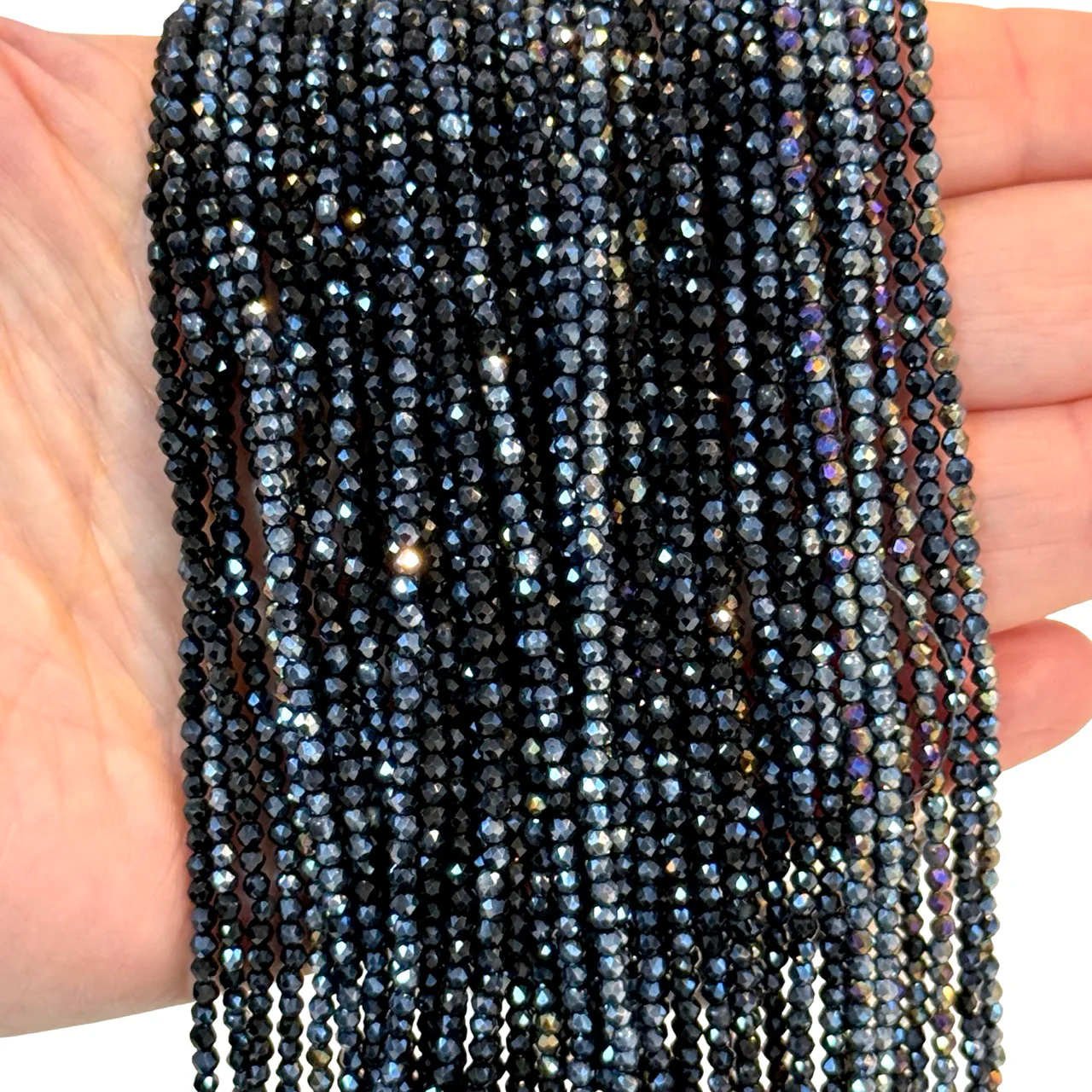 2mm Iridescent Black AB Faceted Round Crystal Beads, PBC2R30