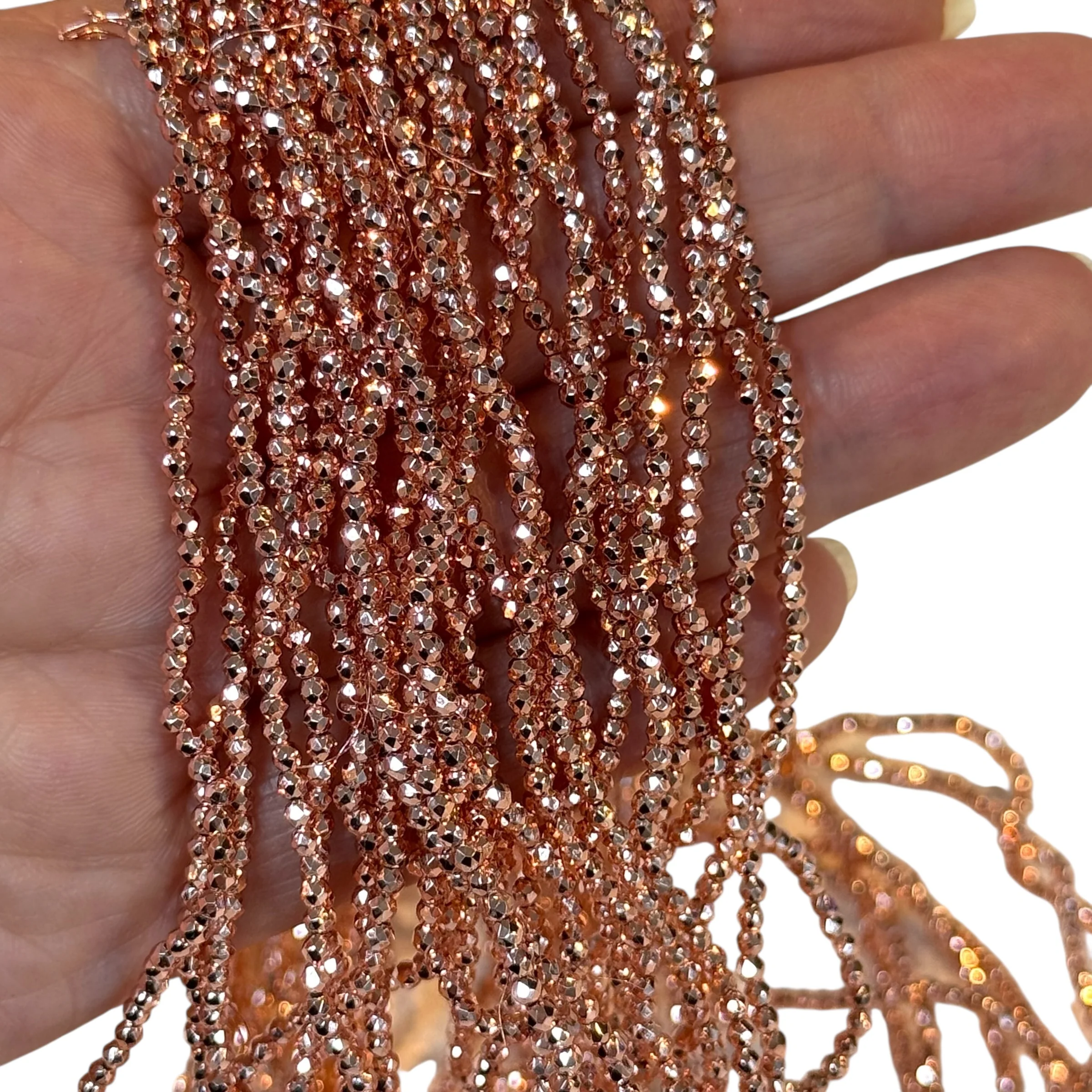 2mm Rose Gold Faceted Round Crystal Beads, PBC2R25