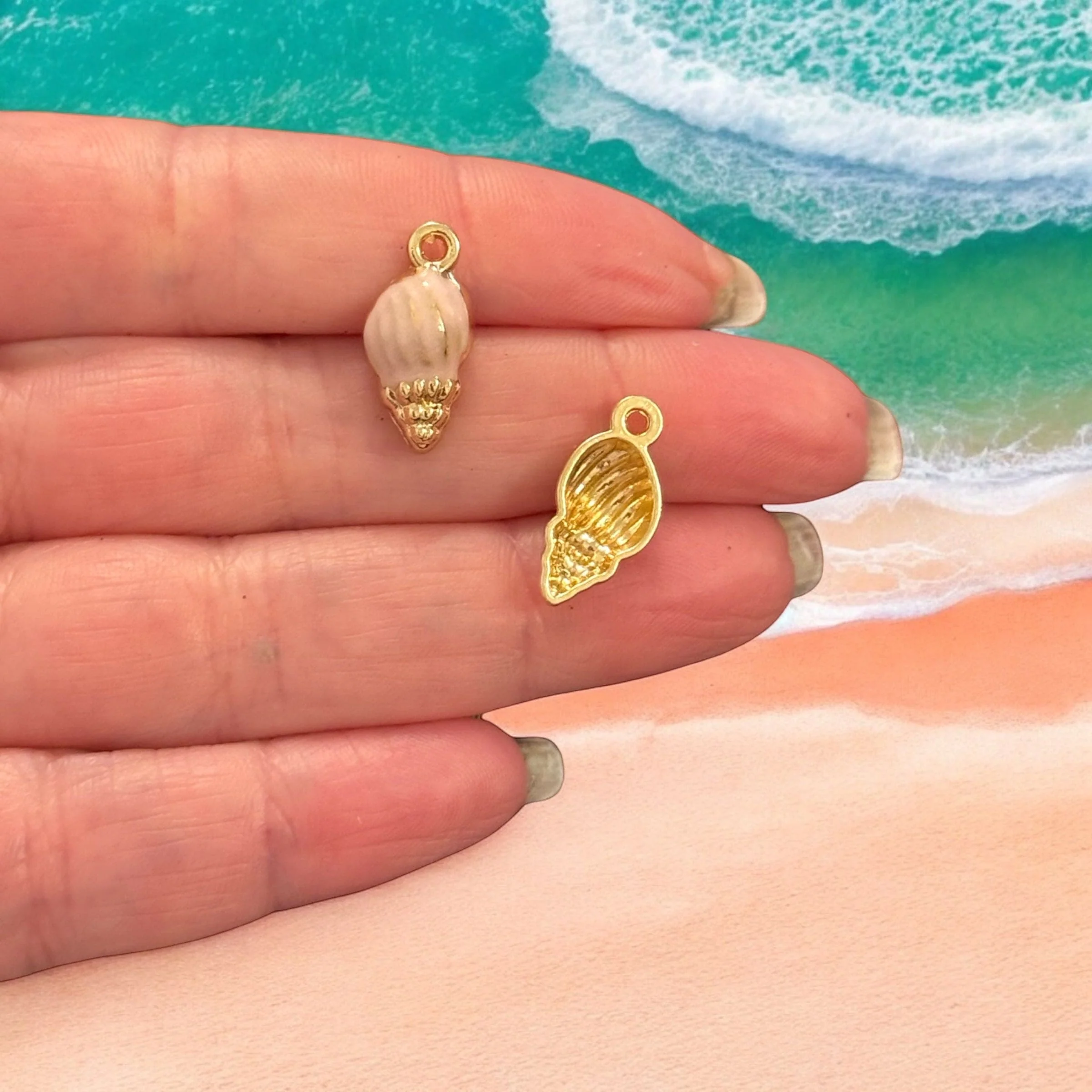 3D Conch Shell Charm – Blush Enamel & 24Kt Gold-Plated Ocean Pendant