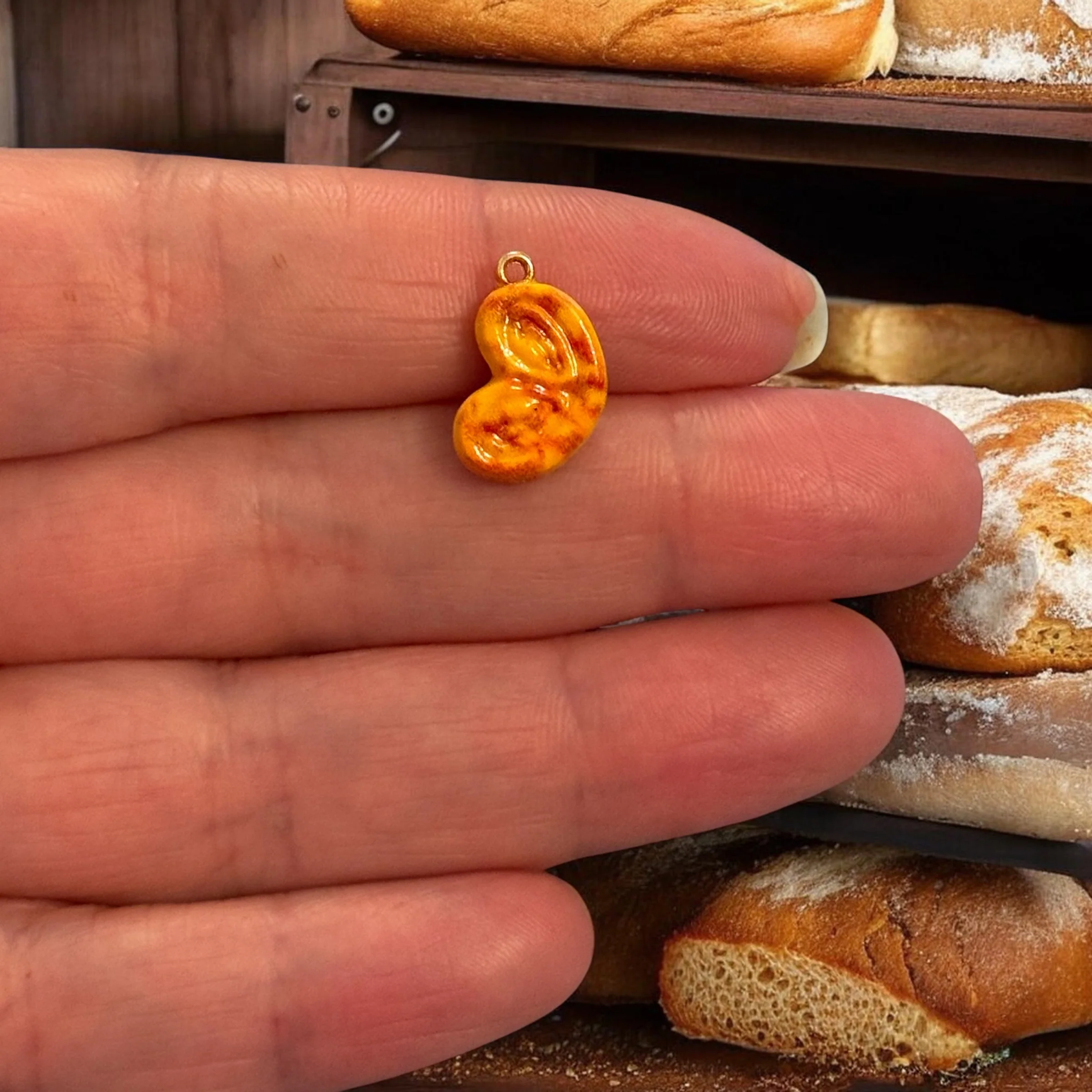 3D Croissant Charm – 24K Gold Plated Enamel Pendant🥐