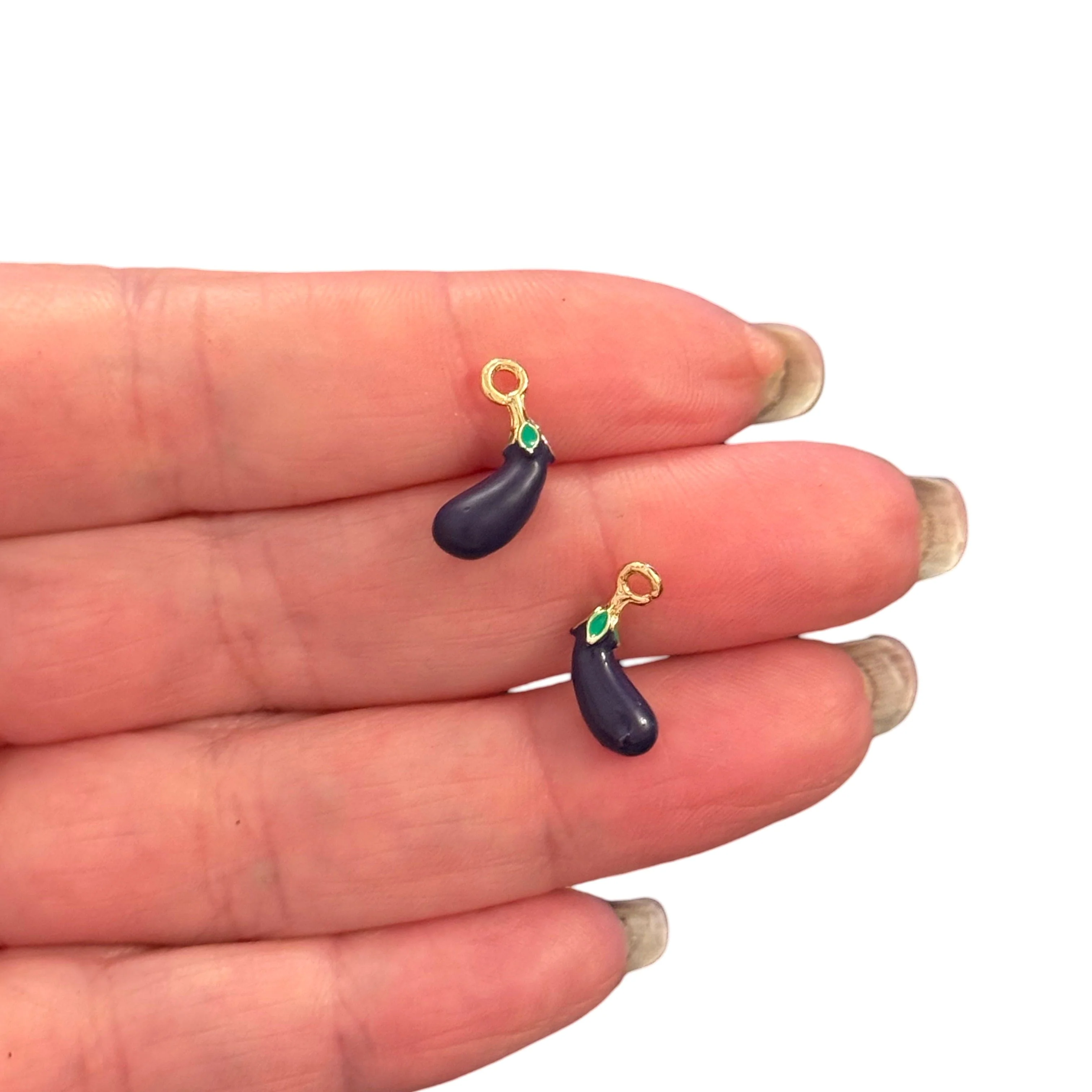 3D Eggplant Charm – Purple Enamel & 24Kt Gold-Plated Vegetable Pendant - Image 2