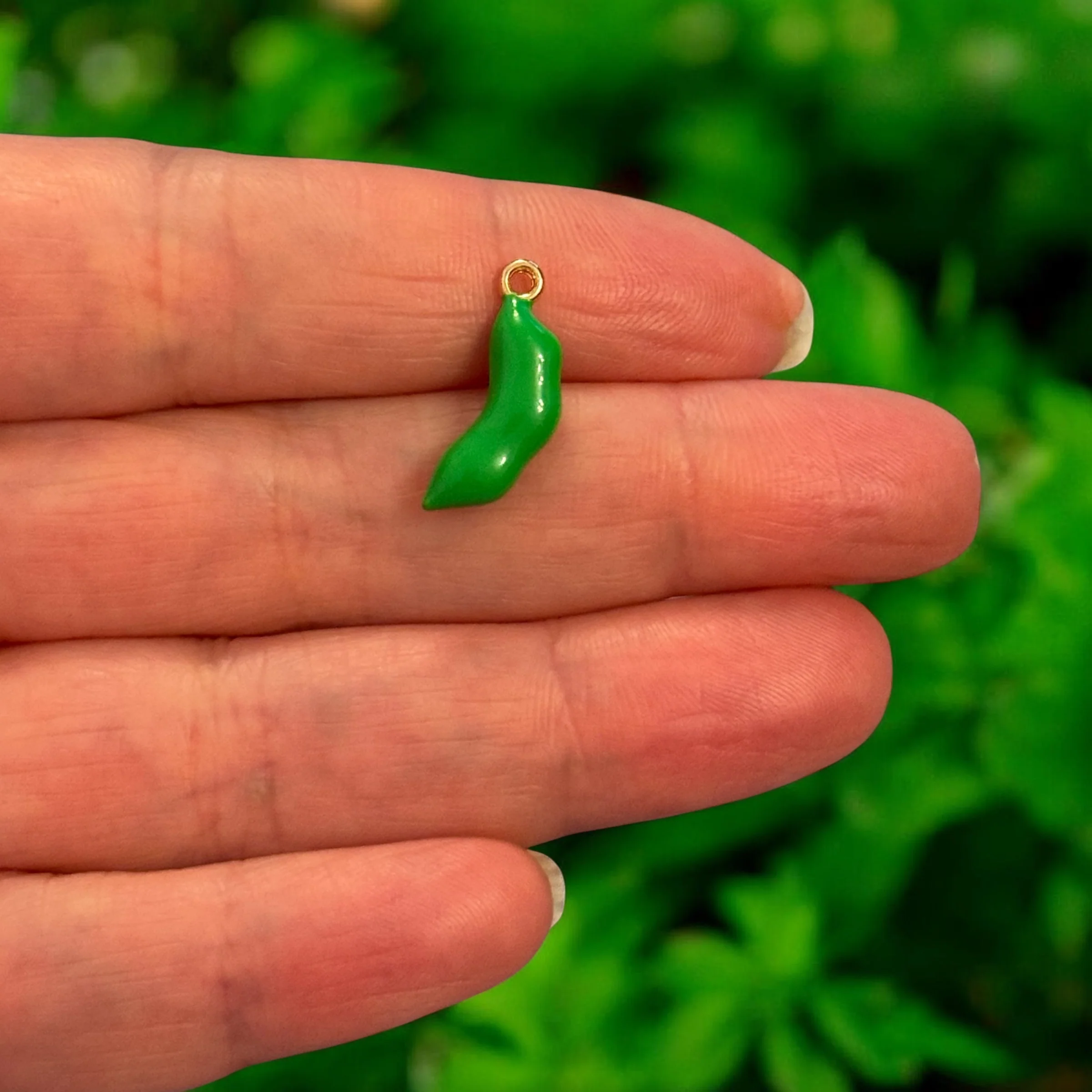 3D Green Bean Charm – 24K Gold Plated Enamel Pendant