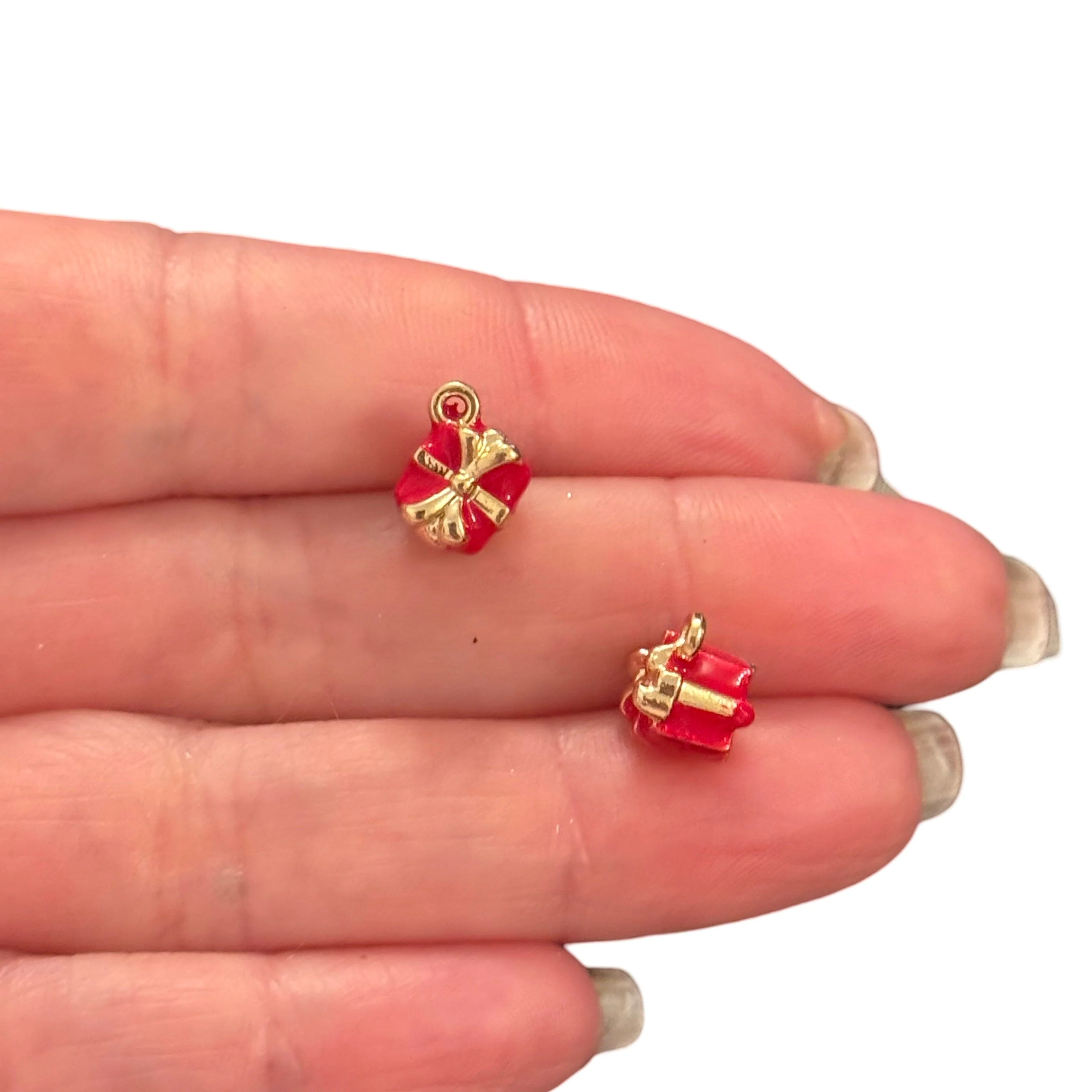 3D Red Gift Box Charm – Enamel & 24Kt Gold-Plated Christmas Pendant - Image 2