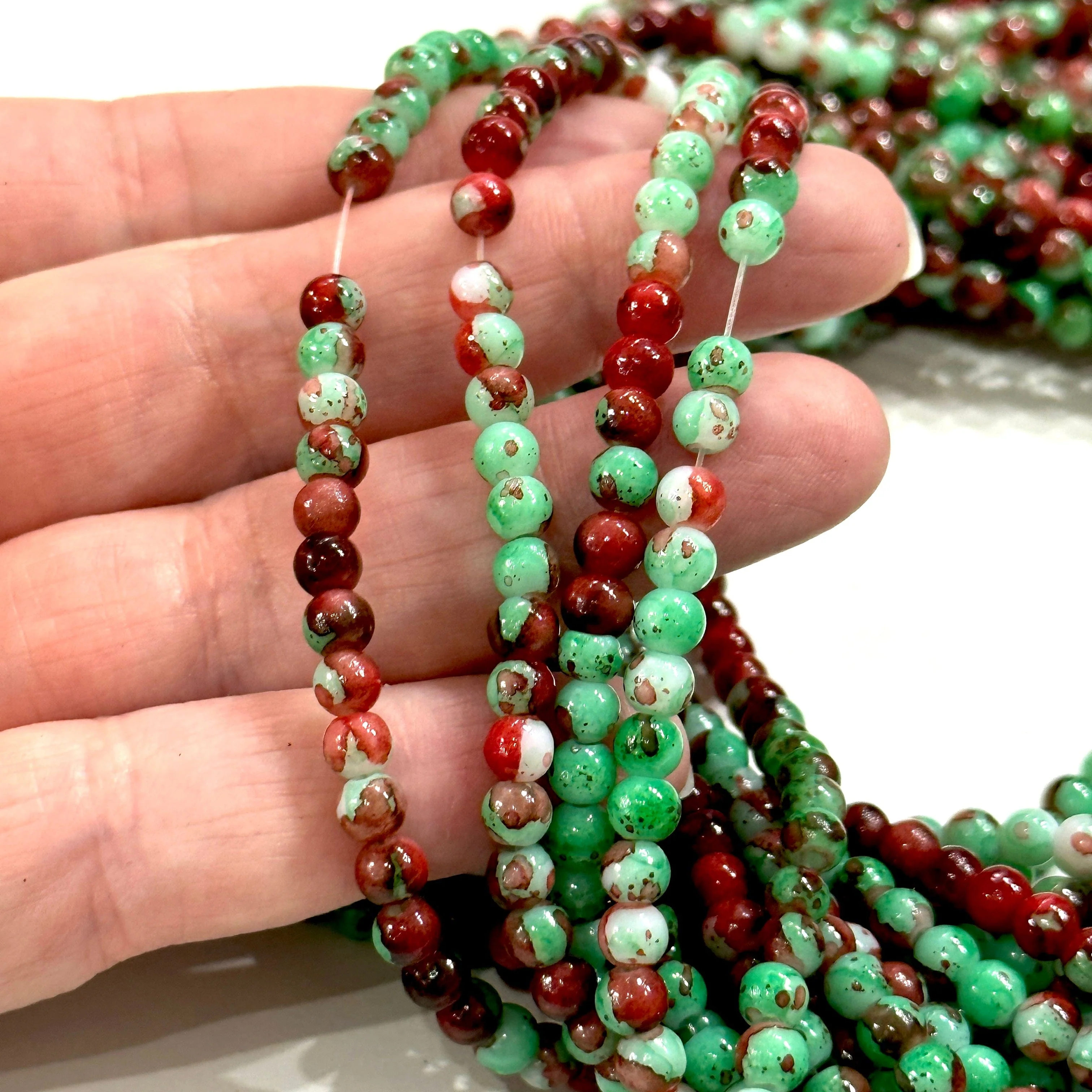 4mm Marbled glass beads, smooth round glass beads full strand - Image 2