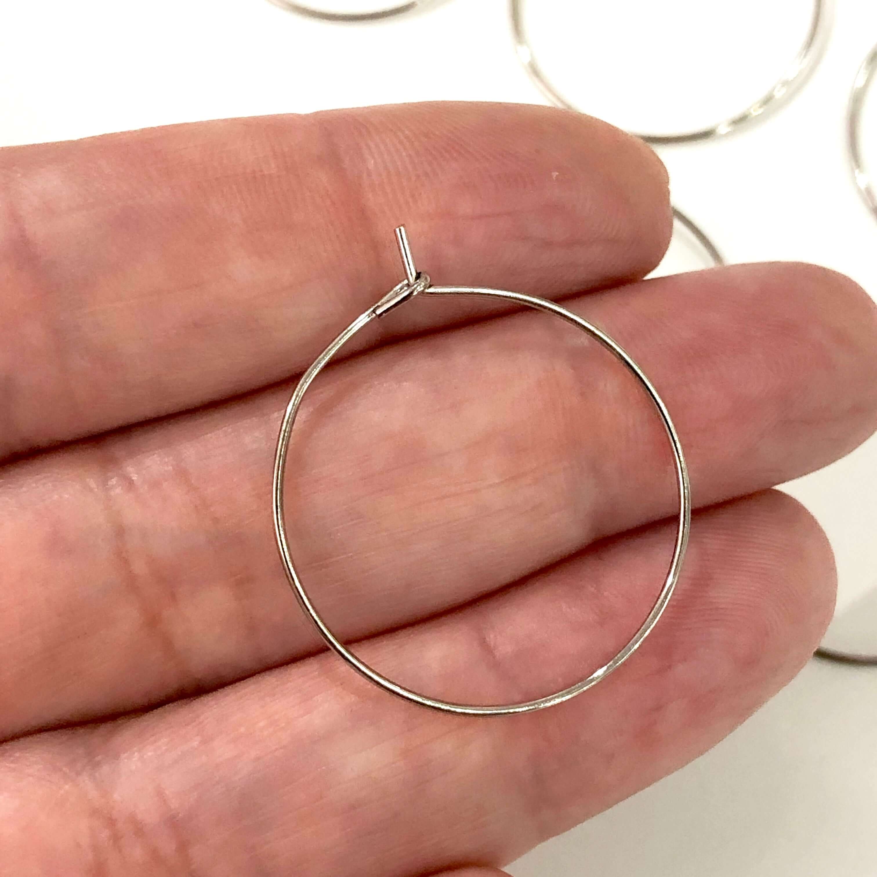 6 Pc, Rhodium Plated Earring Hoops, 25mm, Rhodium Plated Earring,