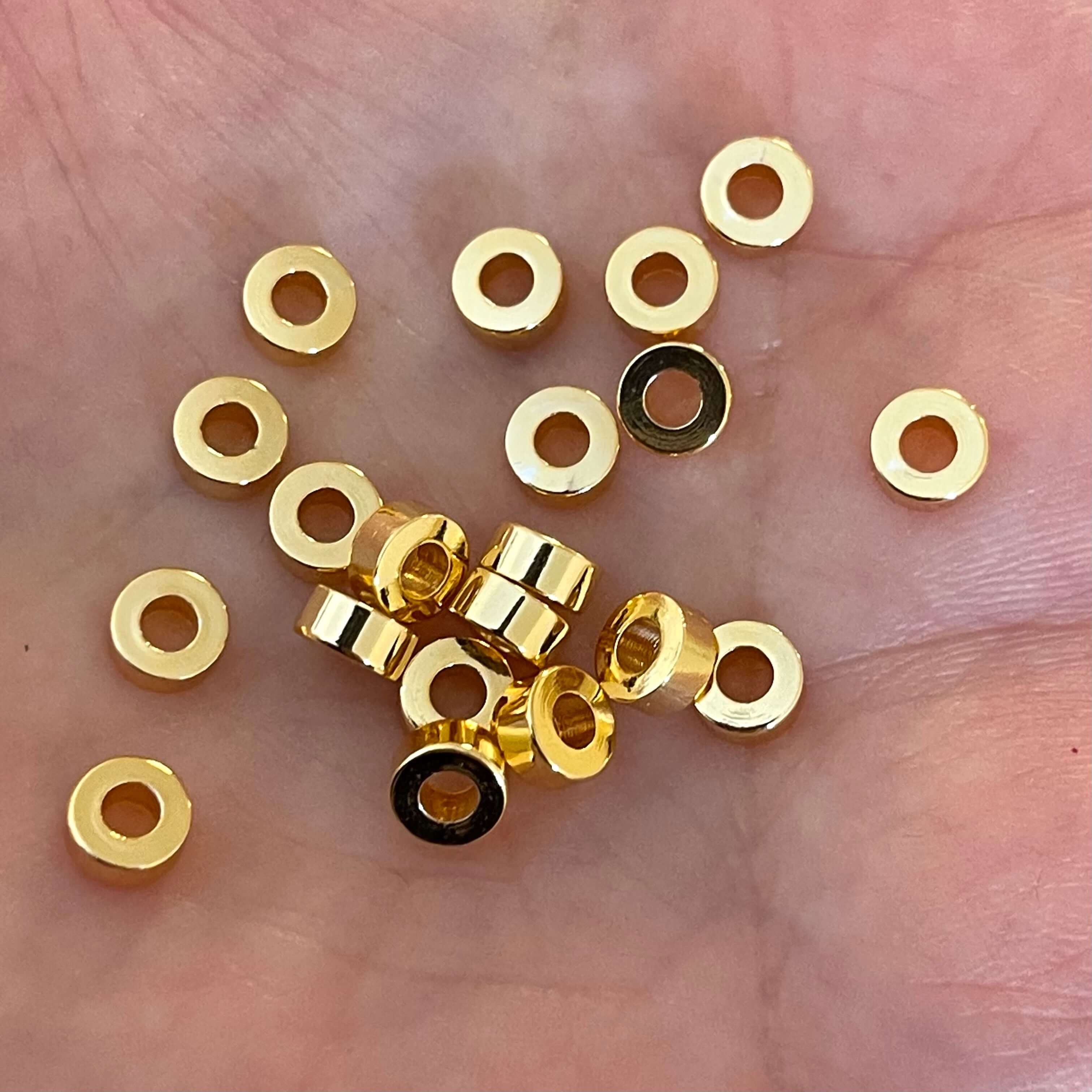 6mm 24Kt Gold Plated Large Hole Brass Spacer Charms, 10 pcs in a pack - Image 2