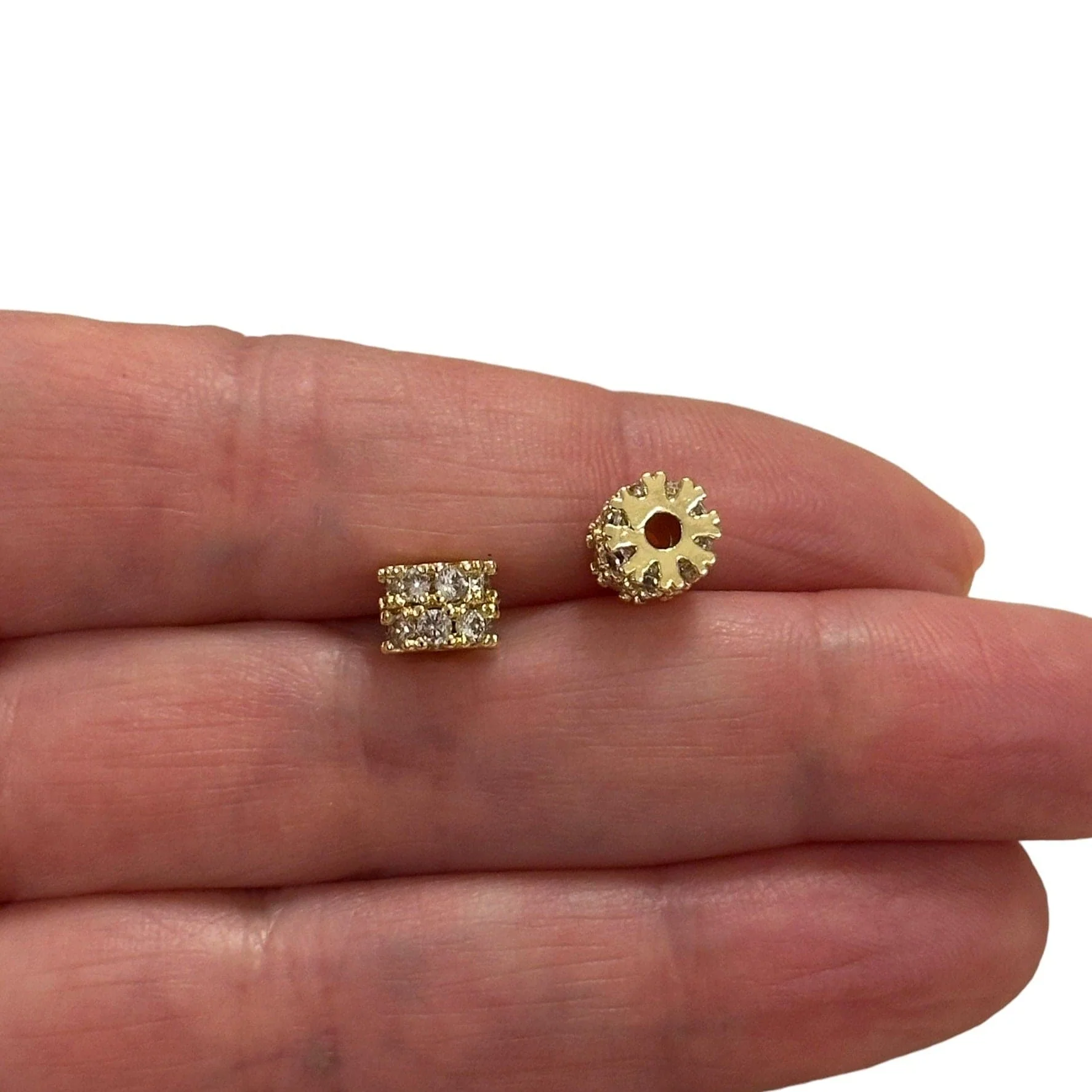 18K Gold Plated CZ Rondelle Spacer Charms, 2 Pcs in a pack - Image 2