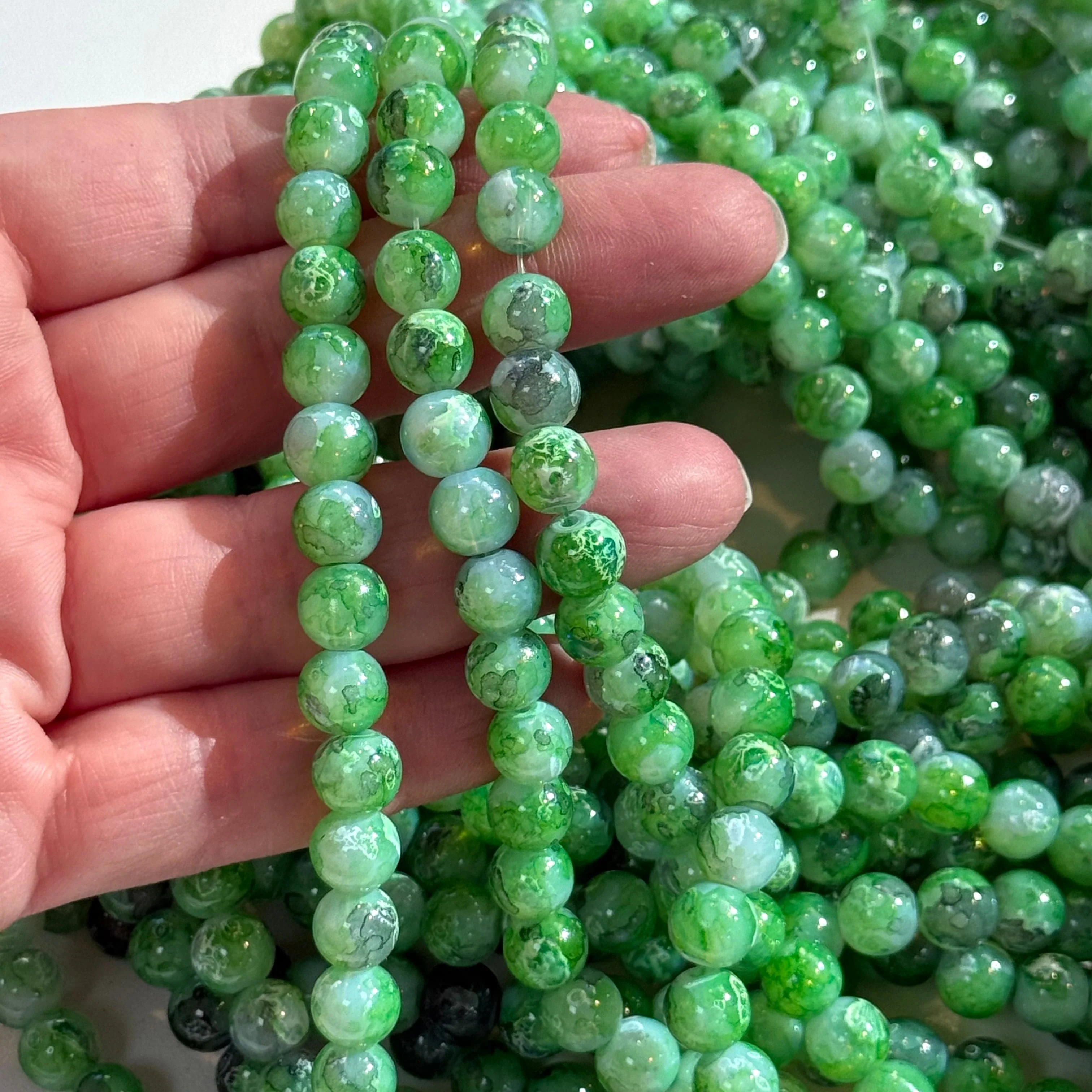 8mm Marbled glass beads, smooth round glass beads full strand 50 beads