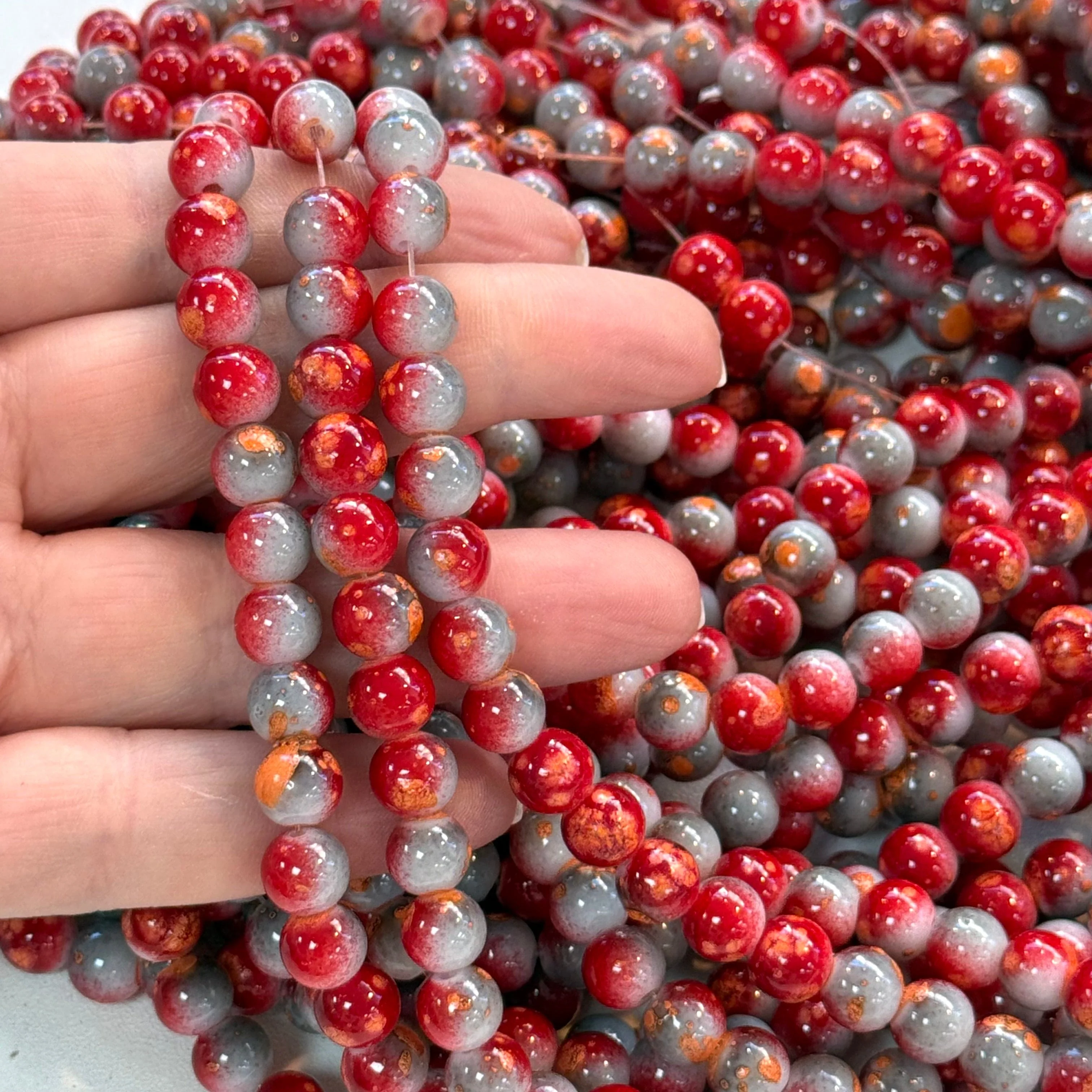 8mm Marbled glass beads, smooth round glass beads full strand 50 beads