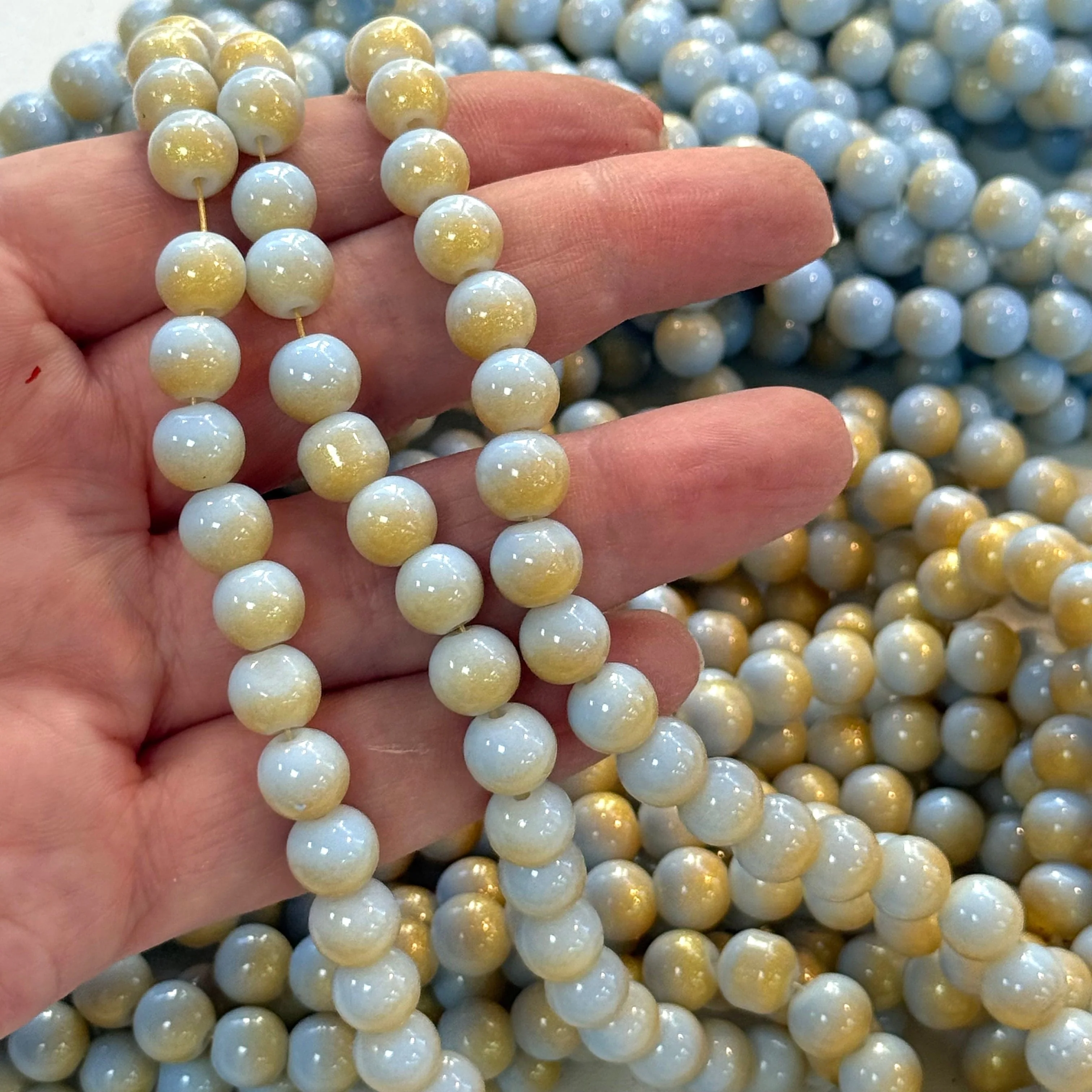 8mm Marbled glass beads, smooth round glass beads full strand 50 beads