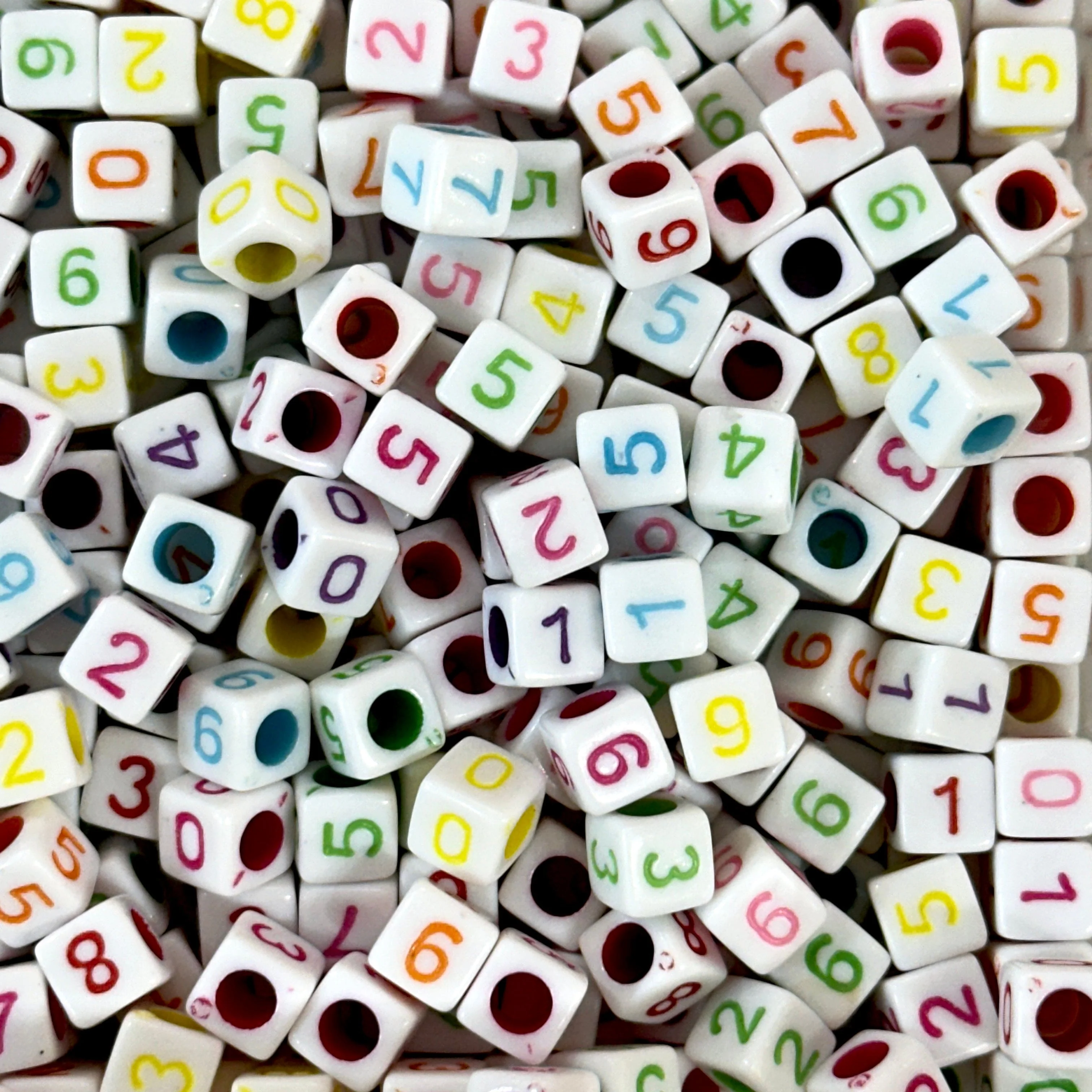 Acrylic cube white with coloured numbers beads for jewellery making,1000 pcs pack