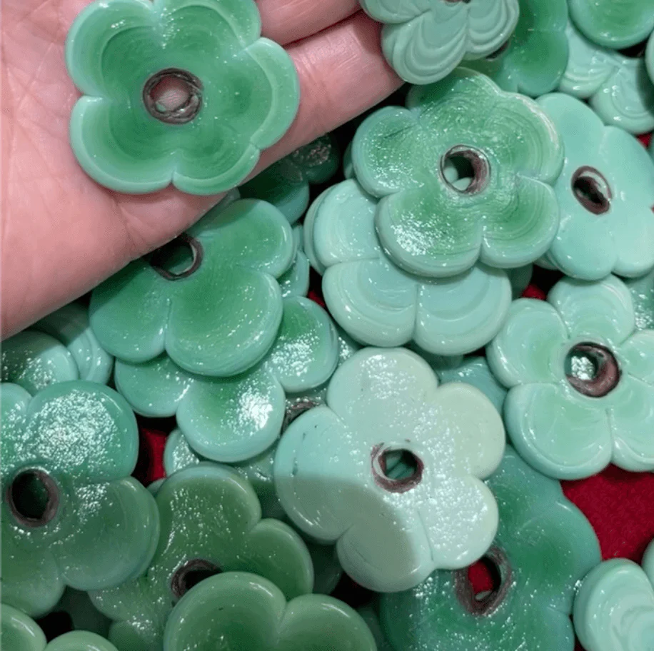 Artisan Handmade Chunky Seafoam Glass Flower Beads, Size Between 35 - 40mm, 2 pcs in a pack - Image 4