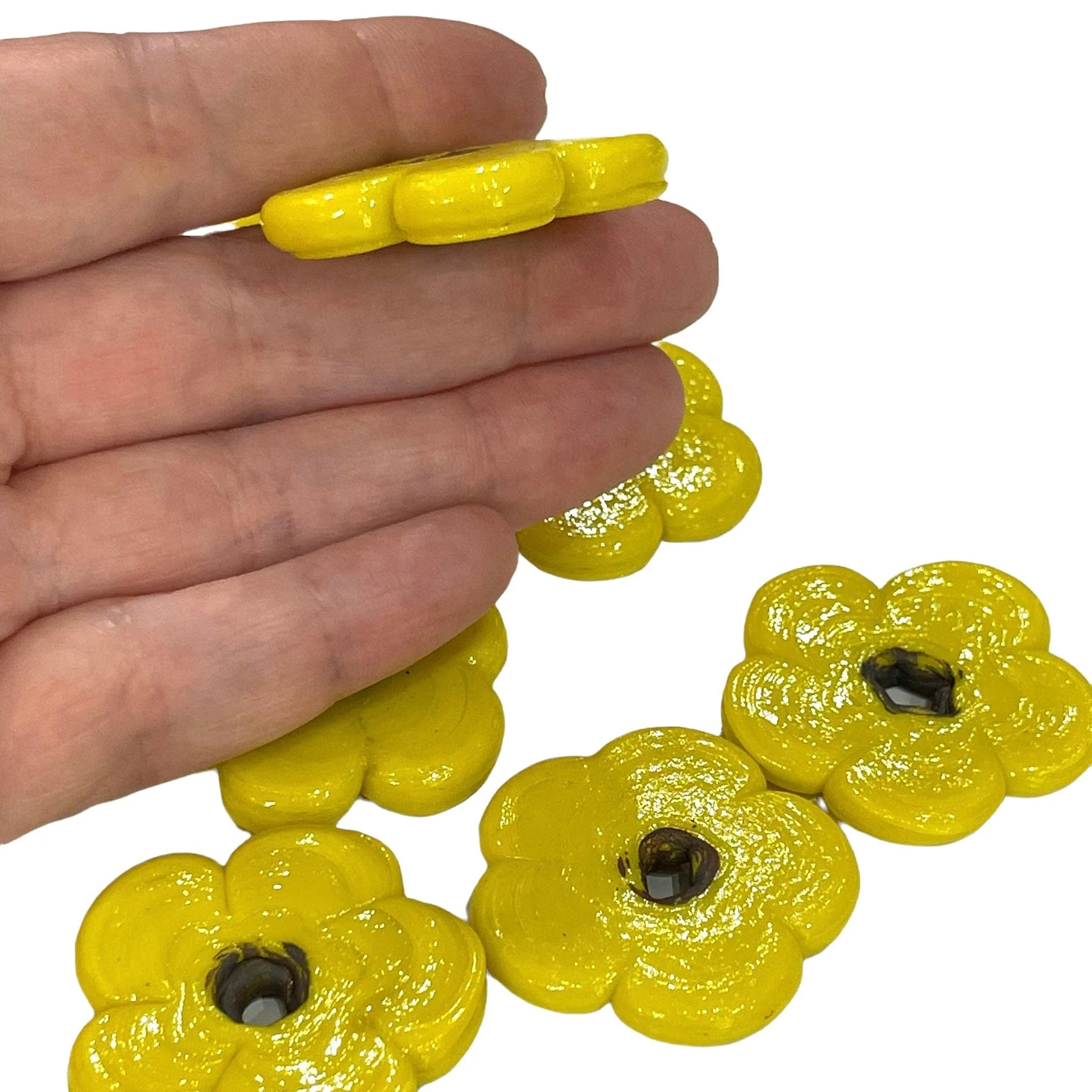Artisan Handmade Chunky Yellow Glass Flower Beads, Size Between 35 - 40mm, 2 pcs in a pack - Image 3