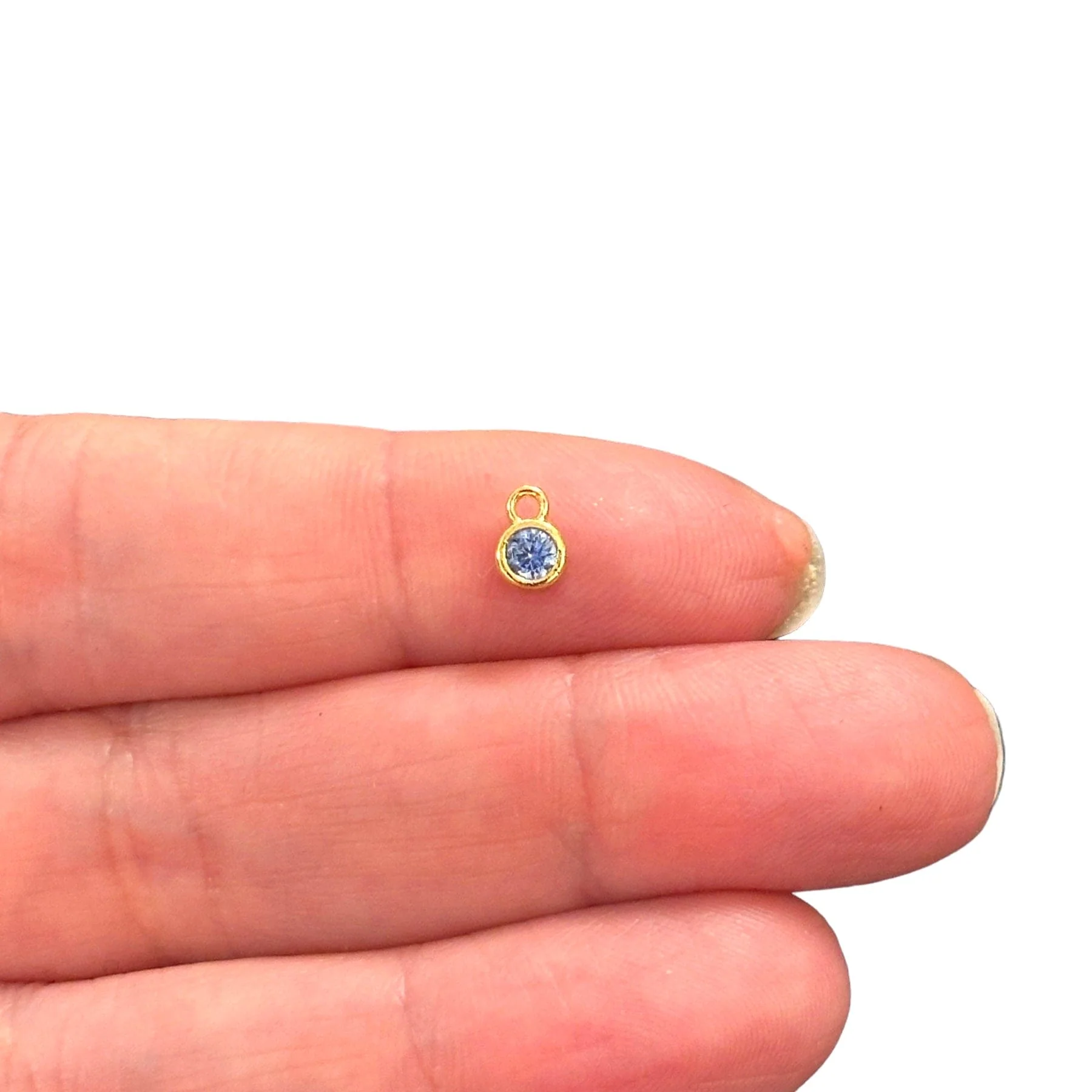 Birthstone Round 24Kt Gold Plated CZ Charms, Mini Birthstone CZ Charms - Image 5