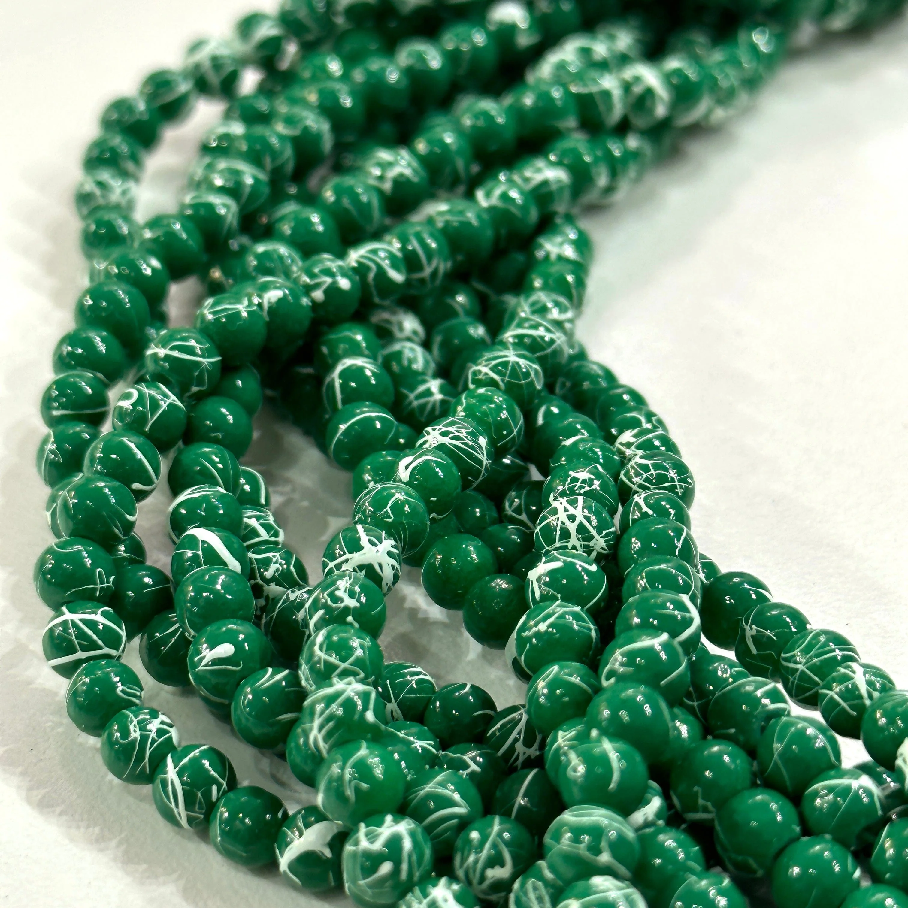 4mm Marbled glass beads, smooth round glass beads full strand