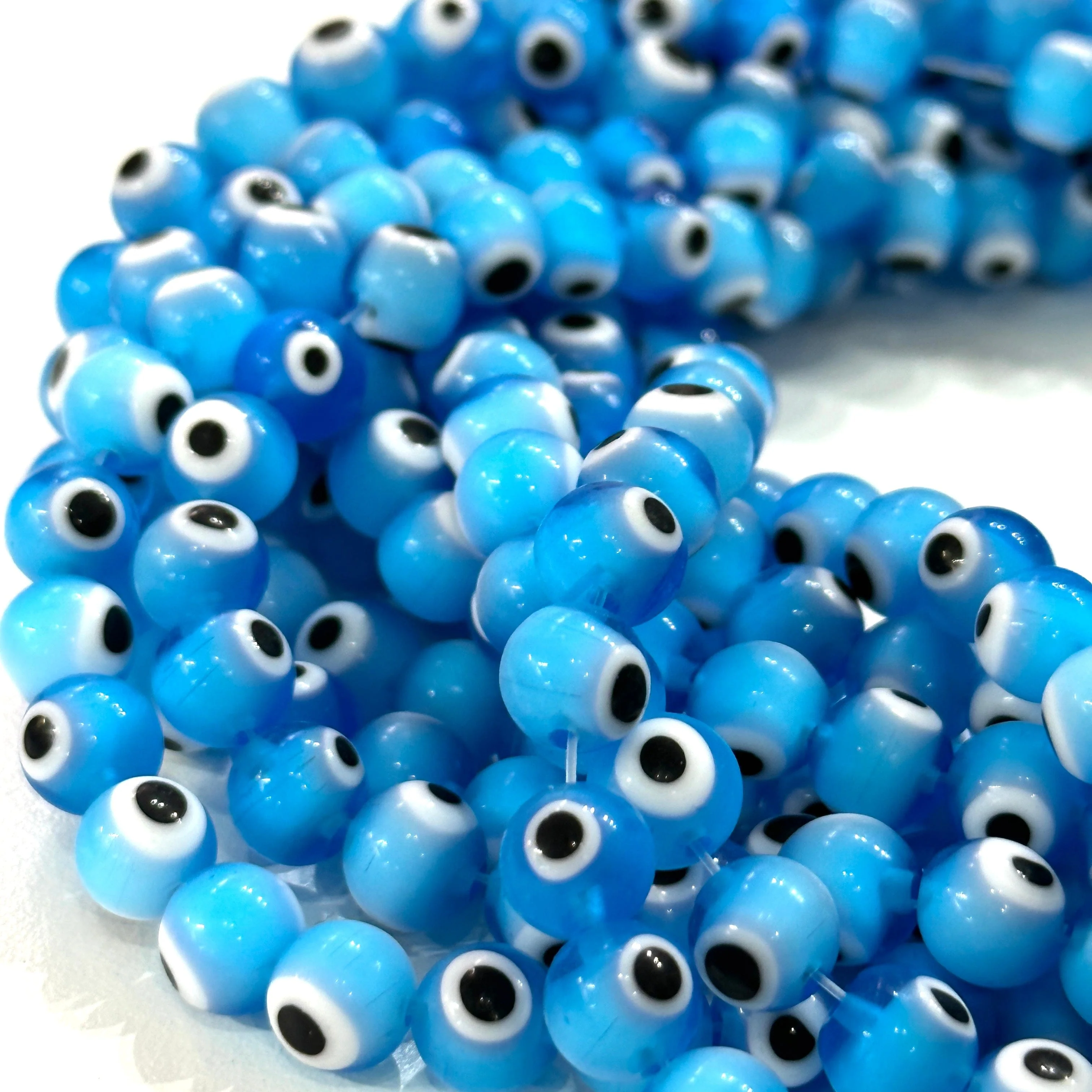 Evil Eye Beads, Strand of 48, Round Glass, 8mm Glass Beads