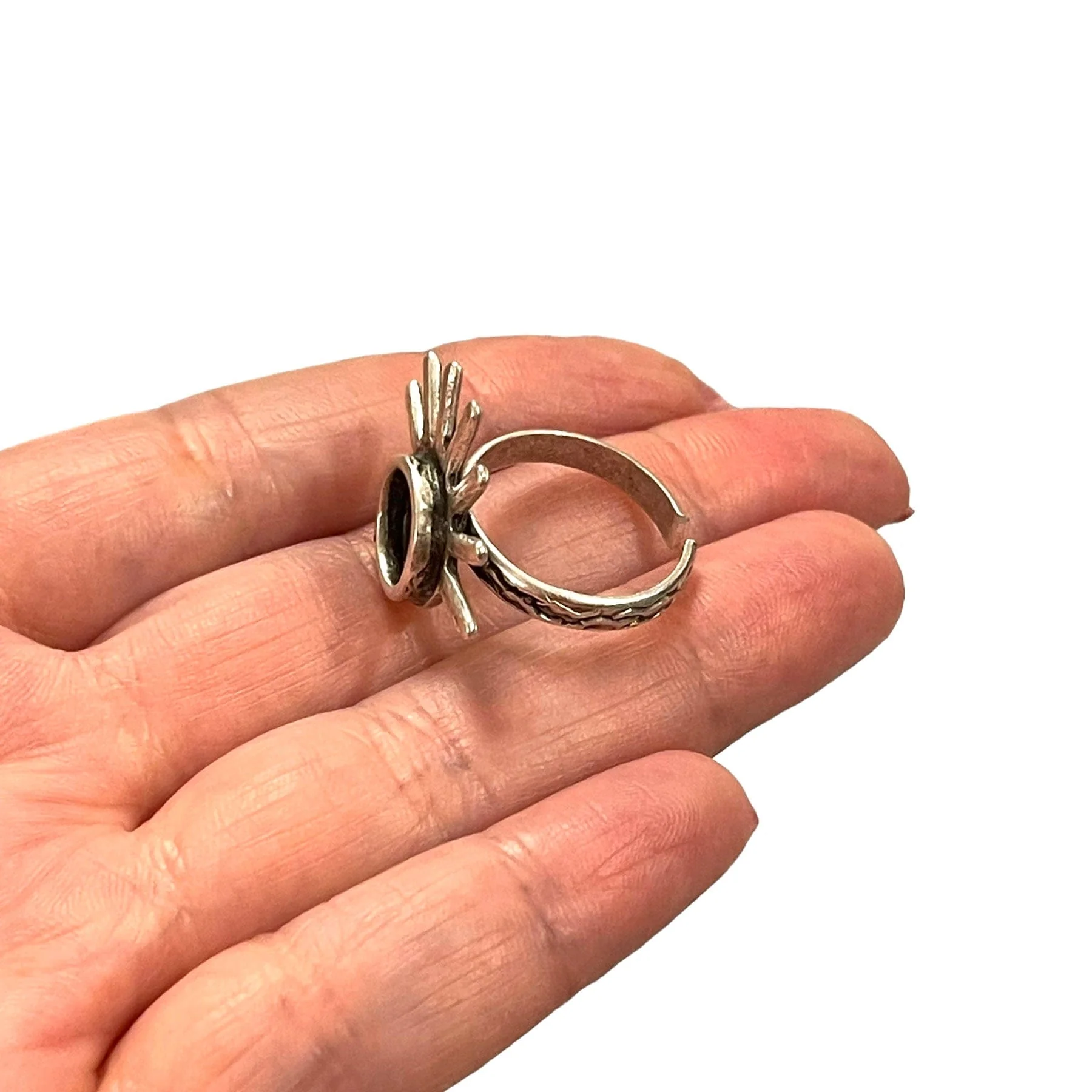 Silver Ring Setting, Antique Silver Plated Brass Adjustable Ring Blank, Adjustable Ring Bezel - Image 2