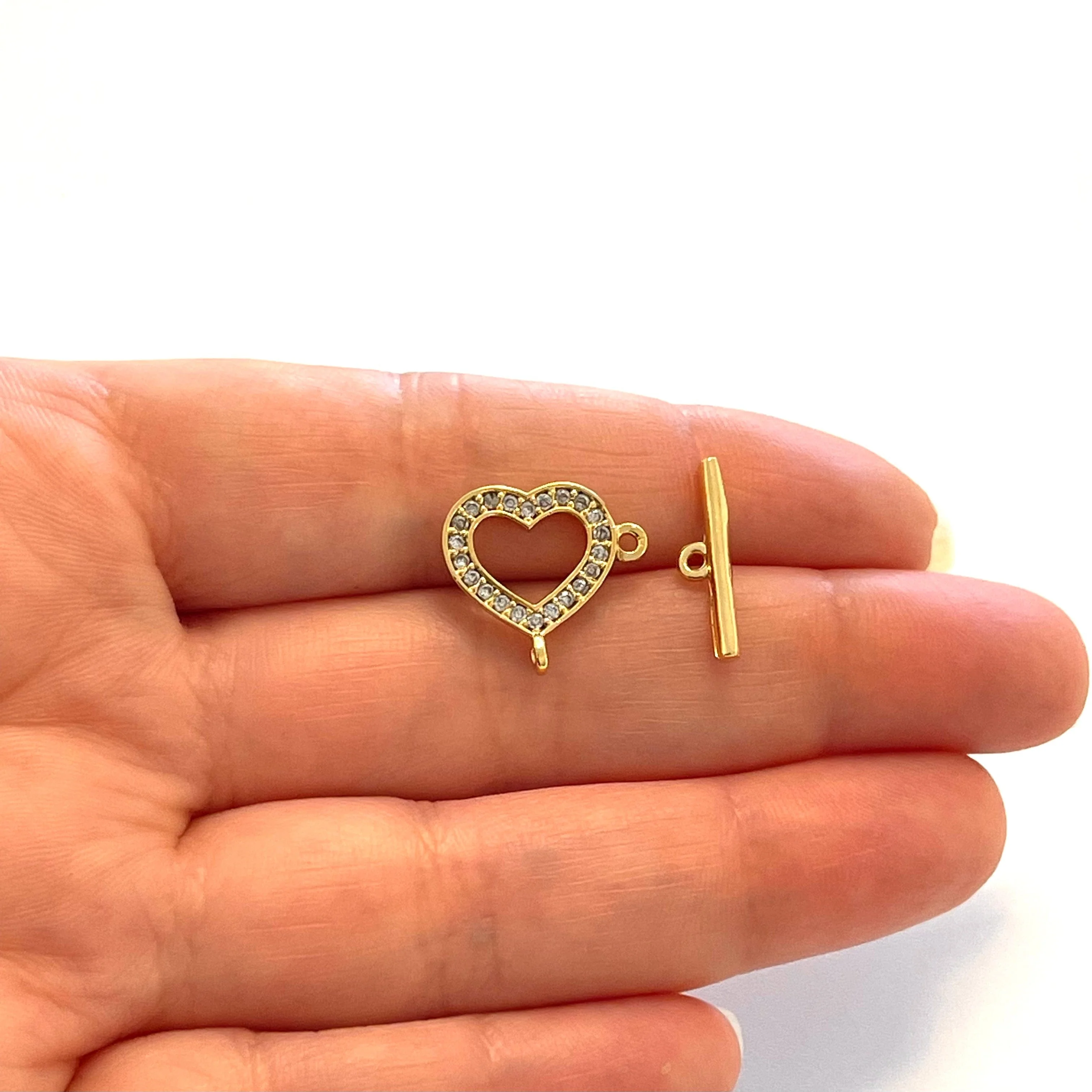 CZ Micropave Gold Toggle Clasp, 24Kt Gold Plated Brass CZ Micropave Toggle Clasp with Second Open Loop