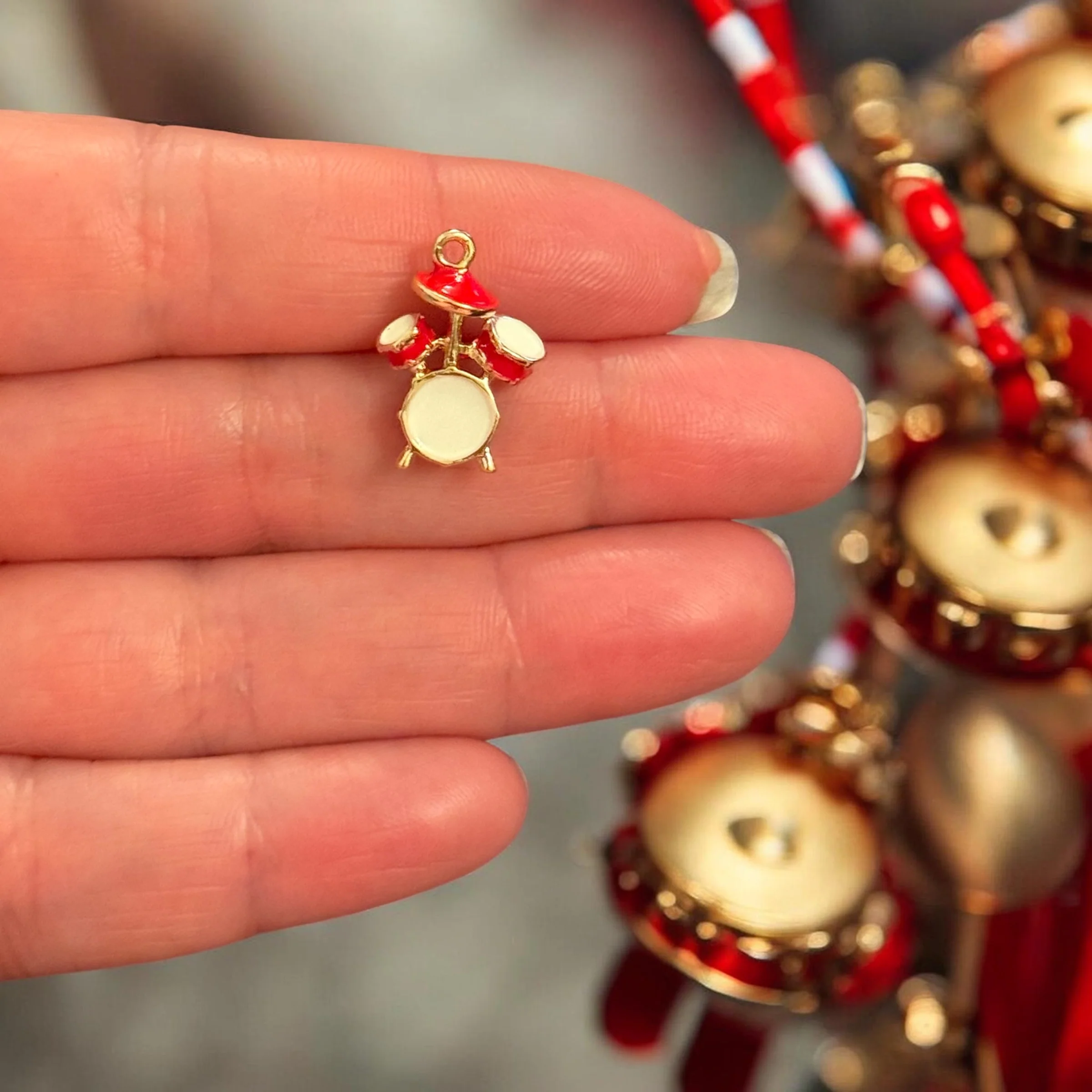 Drum Set Charm, Enamel Drum Kit Pendant, Music Charm