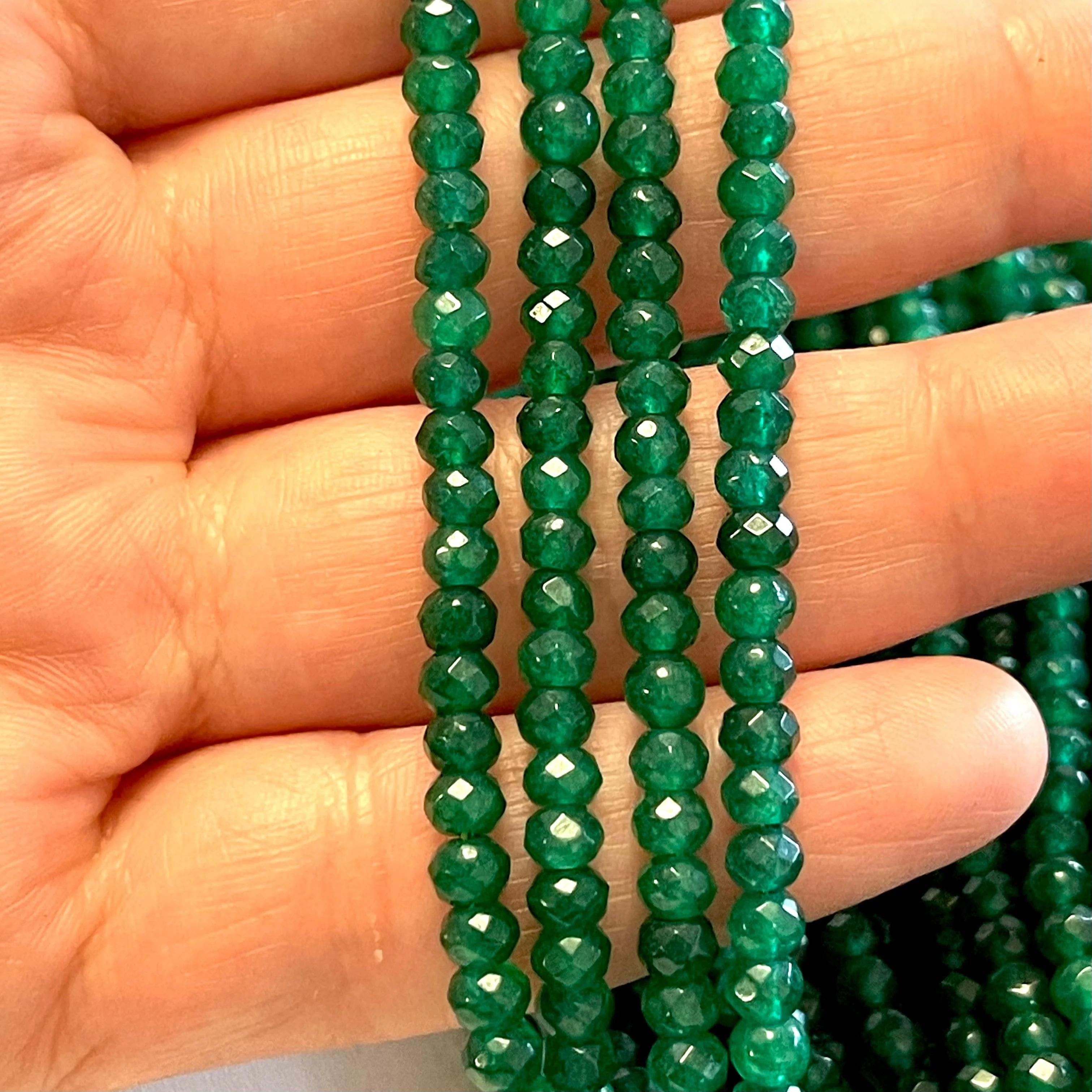 Emerald Jade 4mm Faceted Rondelle, Emerald Jade Beads,Gemstone Beads,Natural Gemstone - Image 2