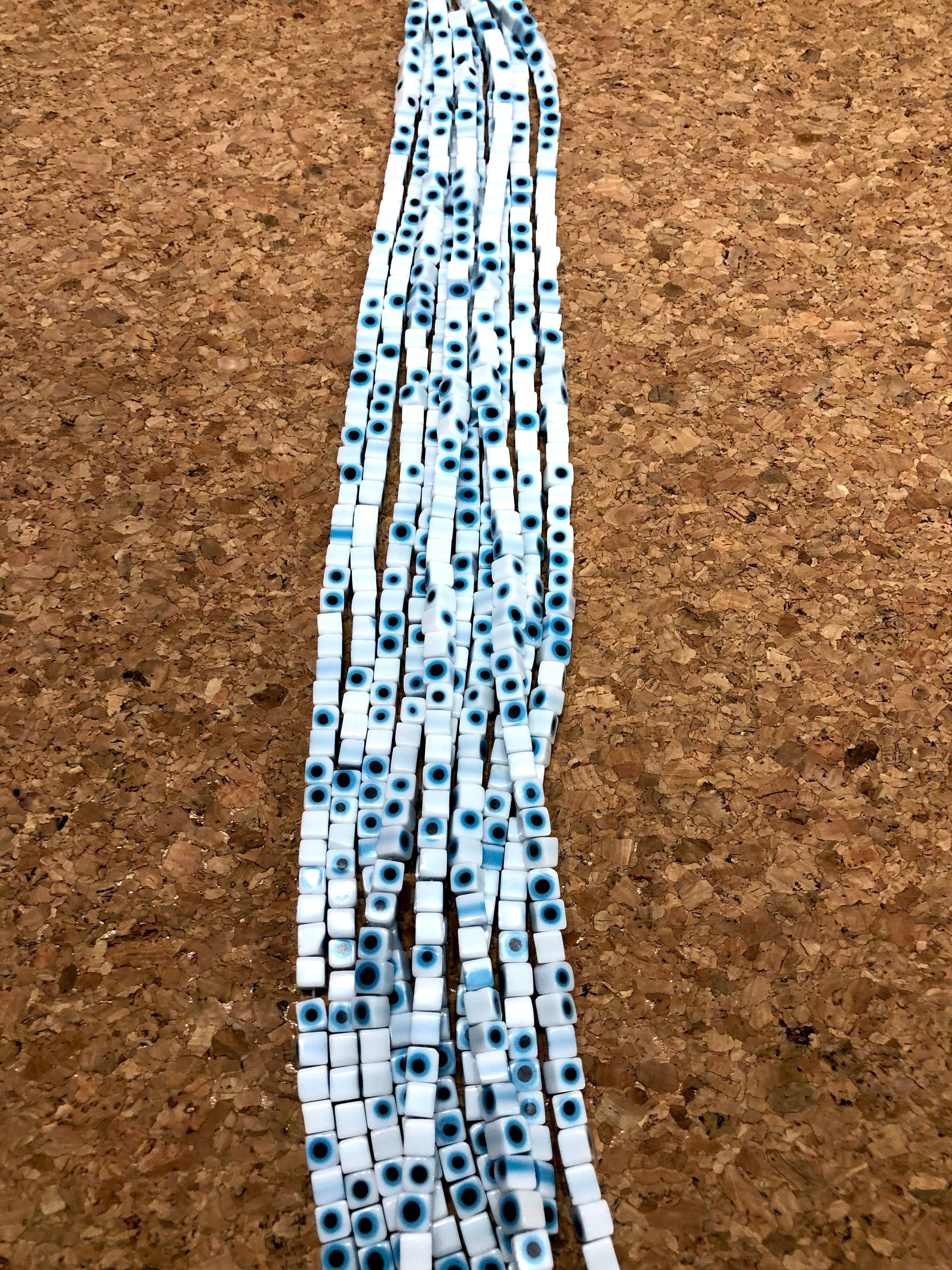 Evil Eye Beads, Strand of 48, Cube Glass, 8mm Glass Beads,  Lampwork Glass, Evil Eye Jewelry, Lampwork Beads, UK Beading Supply - Image 3