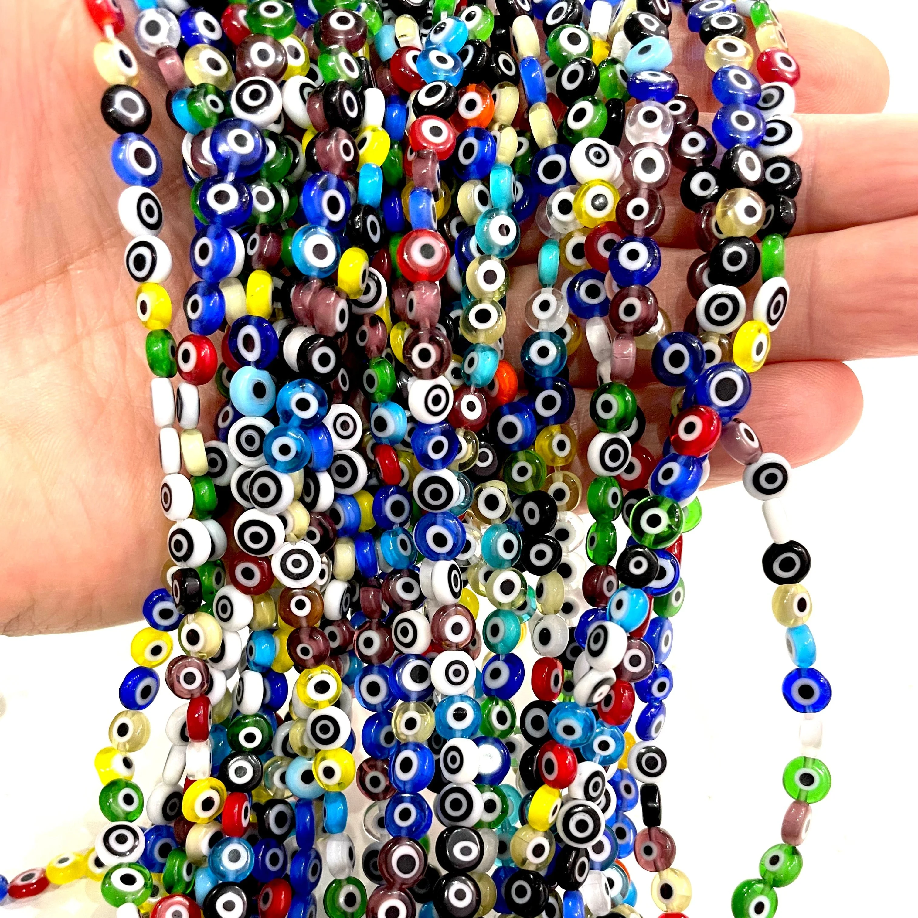 Evil Eye Beads, Strand of 65, Flat Round, 6mm Glass Beads, Lampwork Glass, Evil Eye Jewelry, Lampwork Beads, UK Beading Supply - Image 2