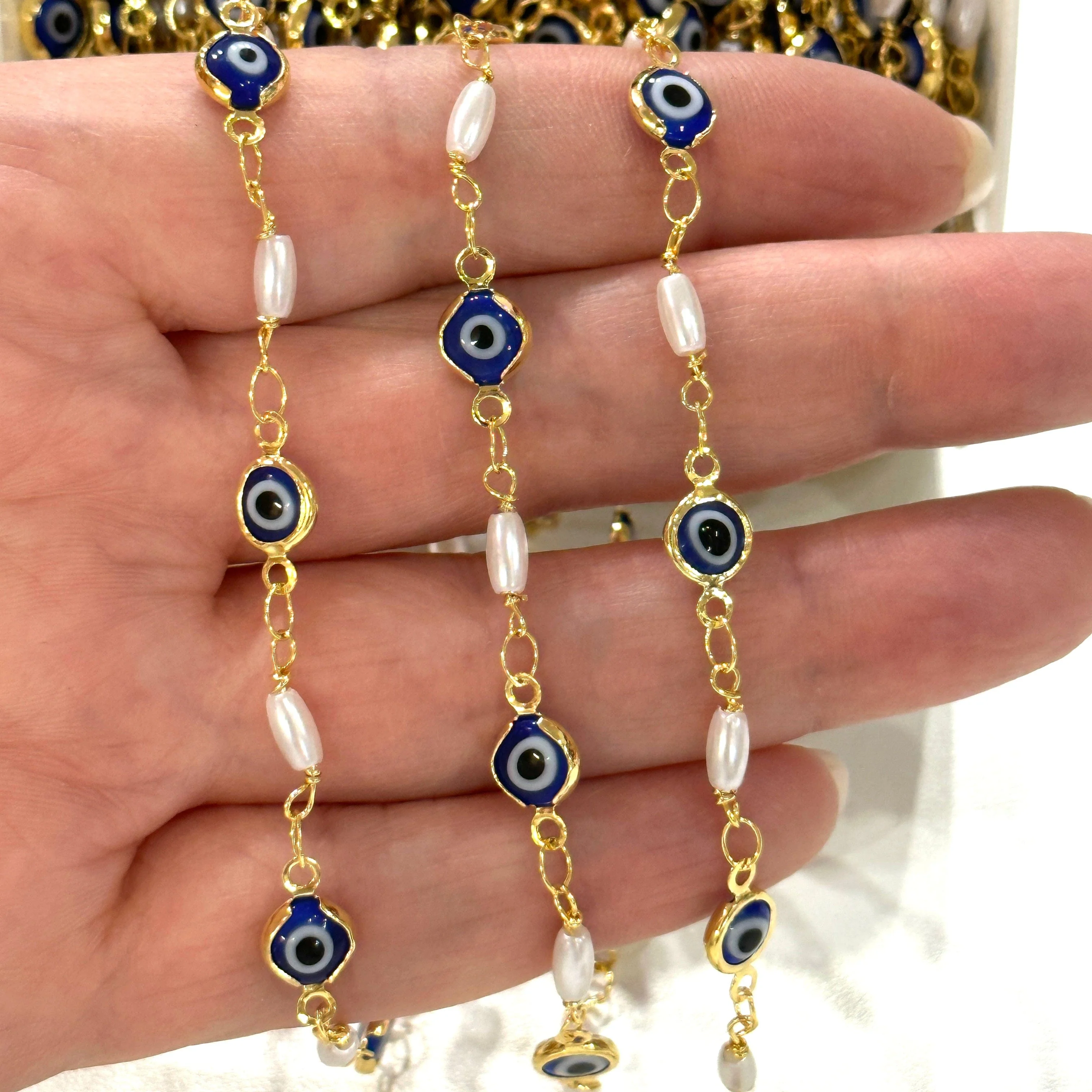 Evil Eye Rosary Chain, 24Kt Gold Plated Rosary Chain,