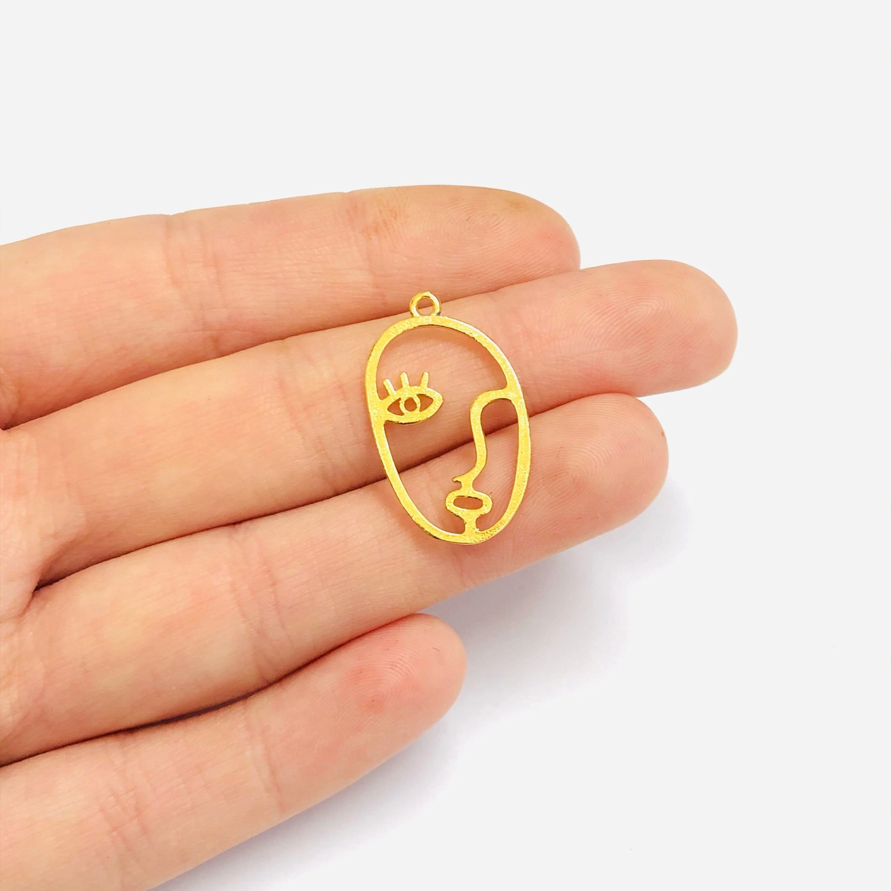 Face Outline 24Kt Gold Plated Brass Charms, Abstract Face Pendants, 2 pcs in a pack - Image 2