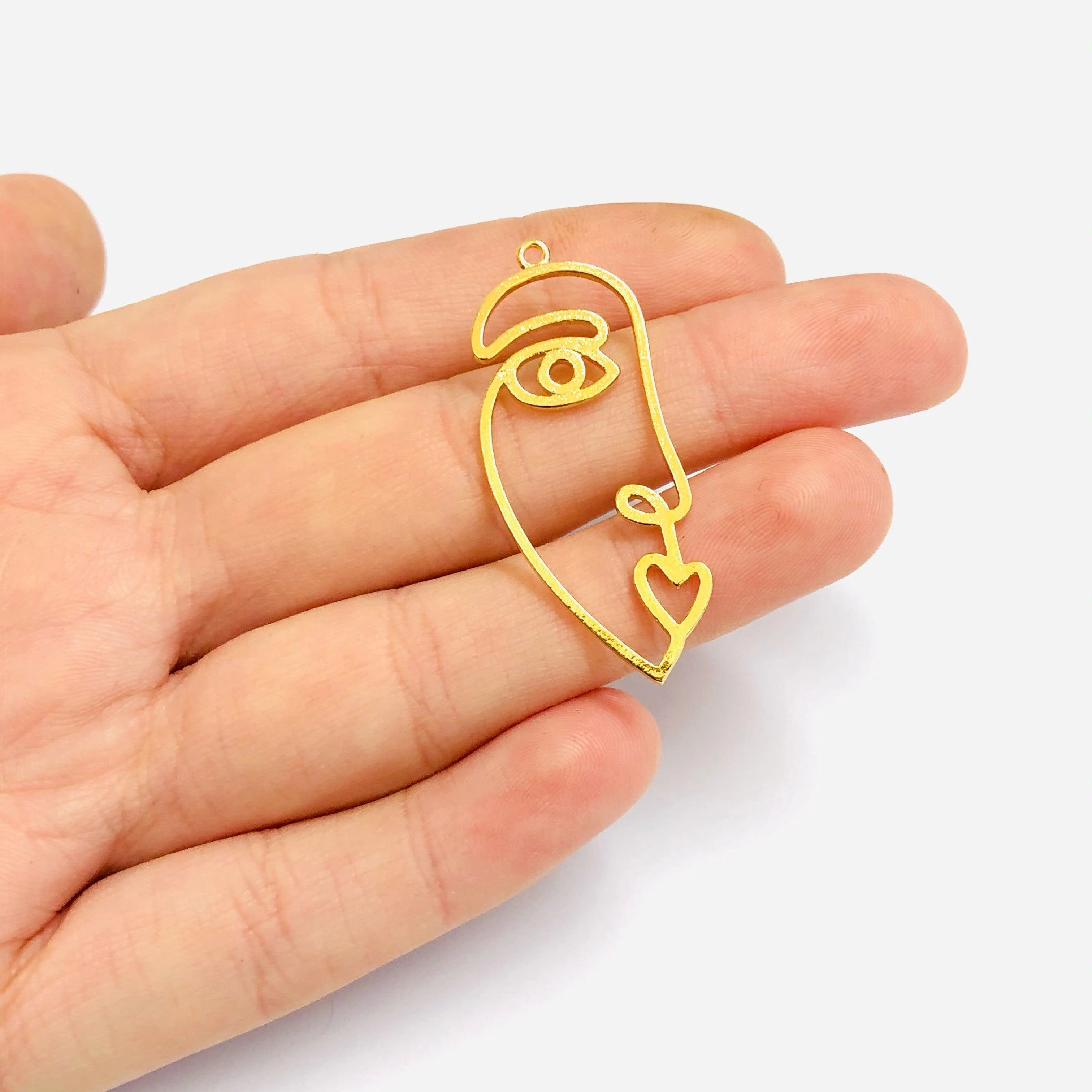 Face Outline 24Kt Gold Plated Brass Charms, Abstract Face Pendants, 2 pcs in a pack - Image 2