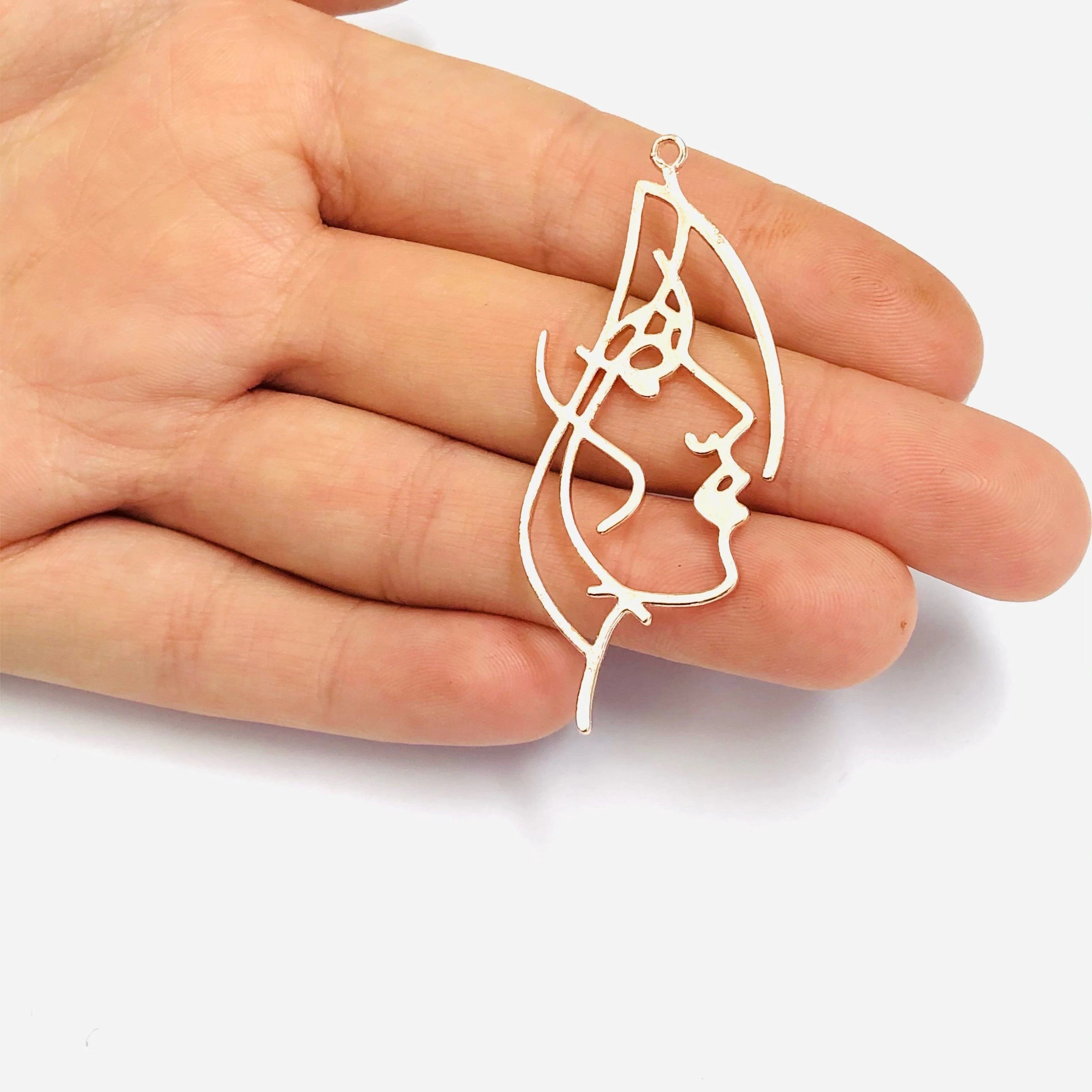 Face Outline Rose Gold Plated Brass Charms, Abstract Face Pendants, 2 pcs in a pack - Image 2