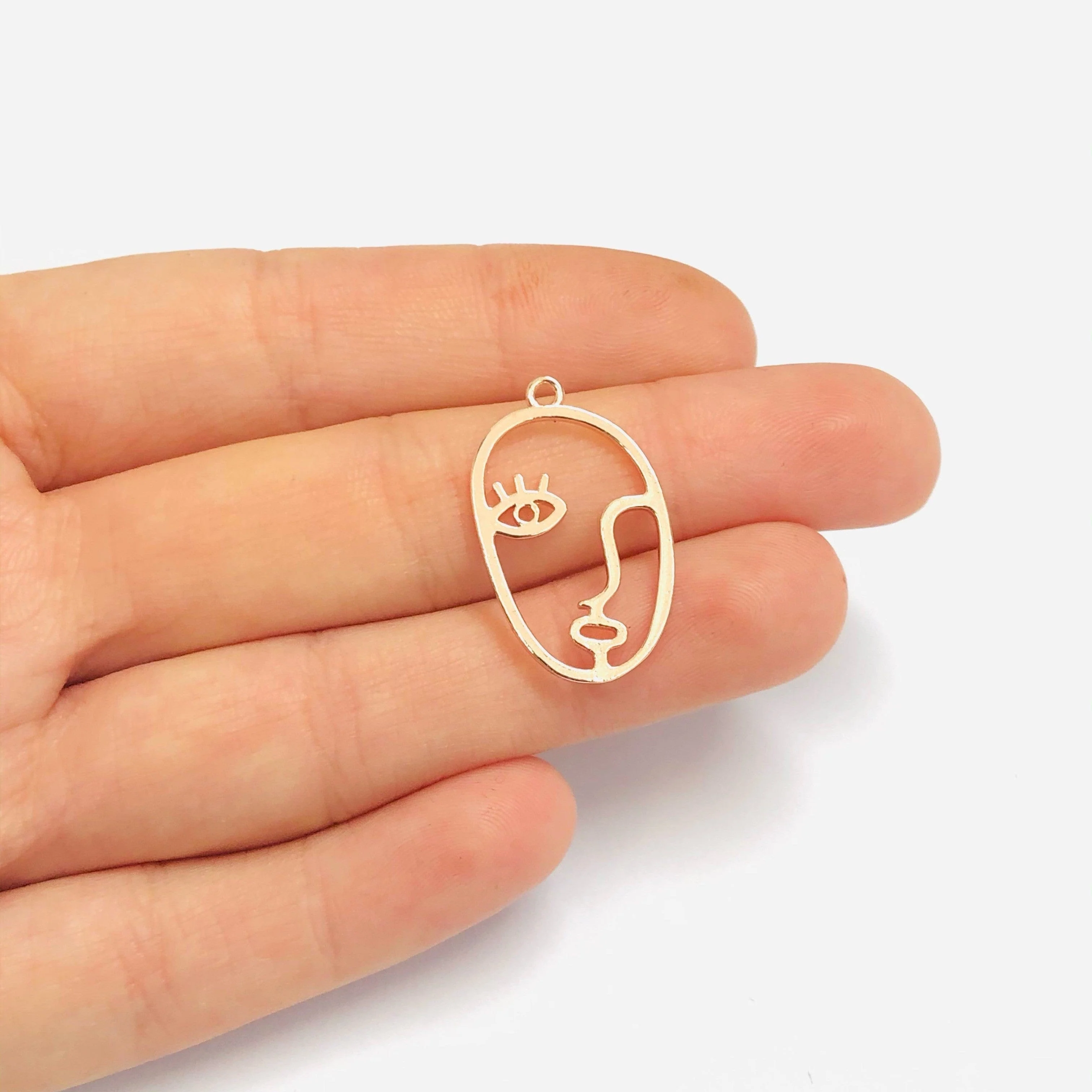 Face Outline Rose Gold Plated Brass Charms, Abstract Face Pendants, 2 pcs in a pack - Image 2