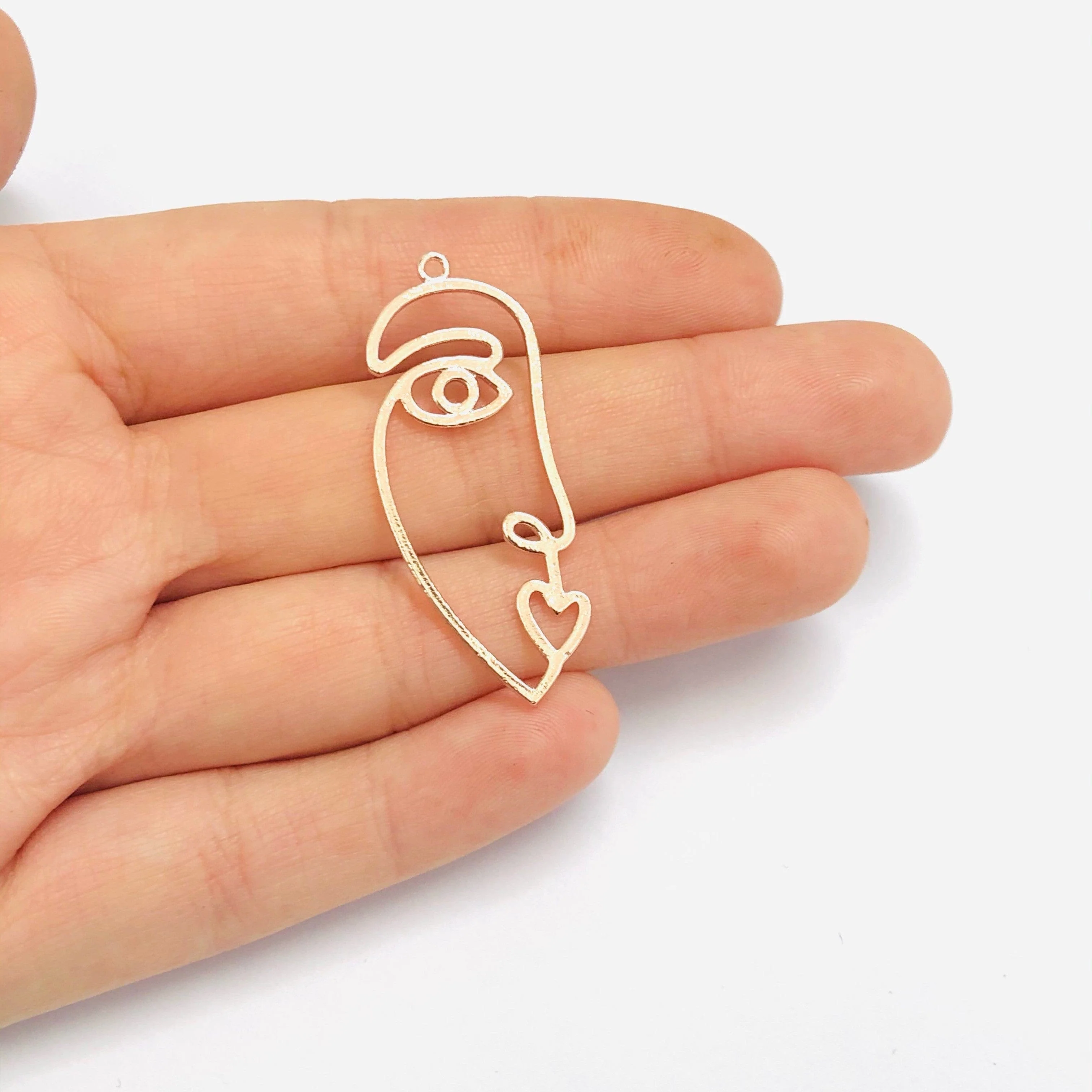 Face Outline Rose Gold Plated Brass Charms, Abstract Face Pendants, 2 pcs in a pack - Image 2