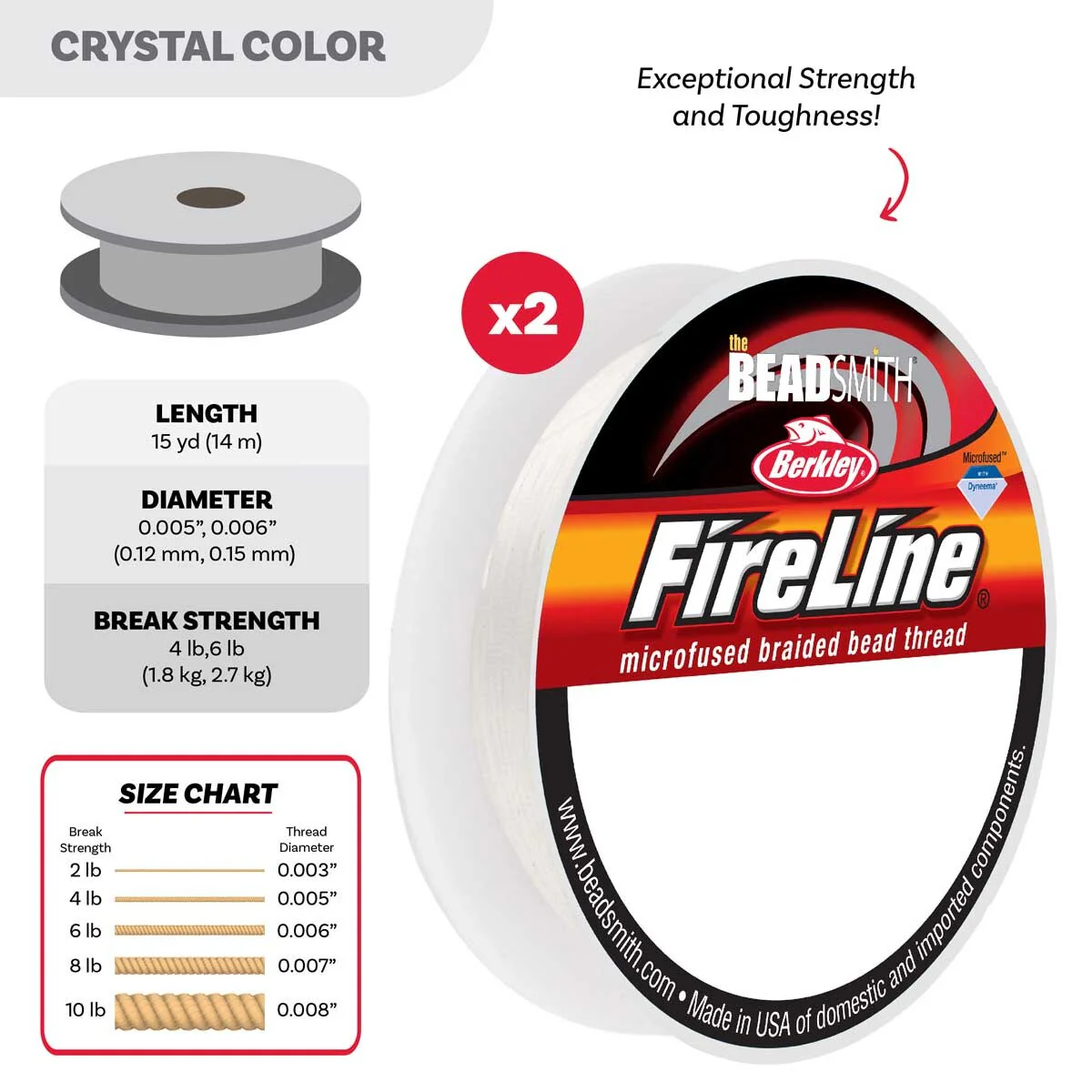 FIRELINE Crystal Beading Thread – 4LB & 6LB, 15 Yards per Spool (2-Pack) - Image 2