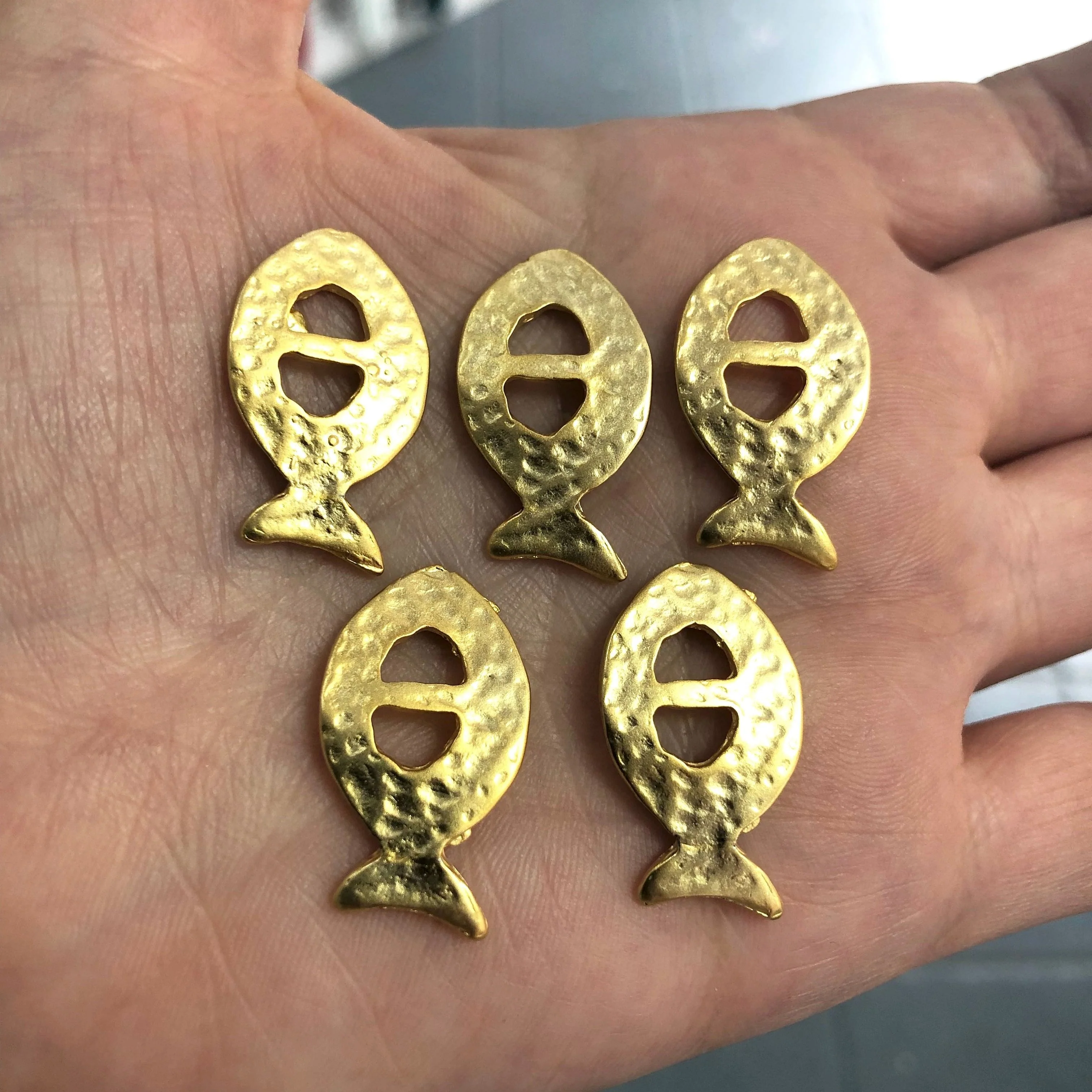 24Kt Matte Gold Plated Fish Charms, 3 pieces in a pack, - Image 2