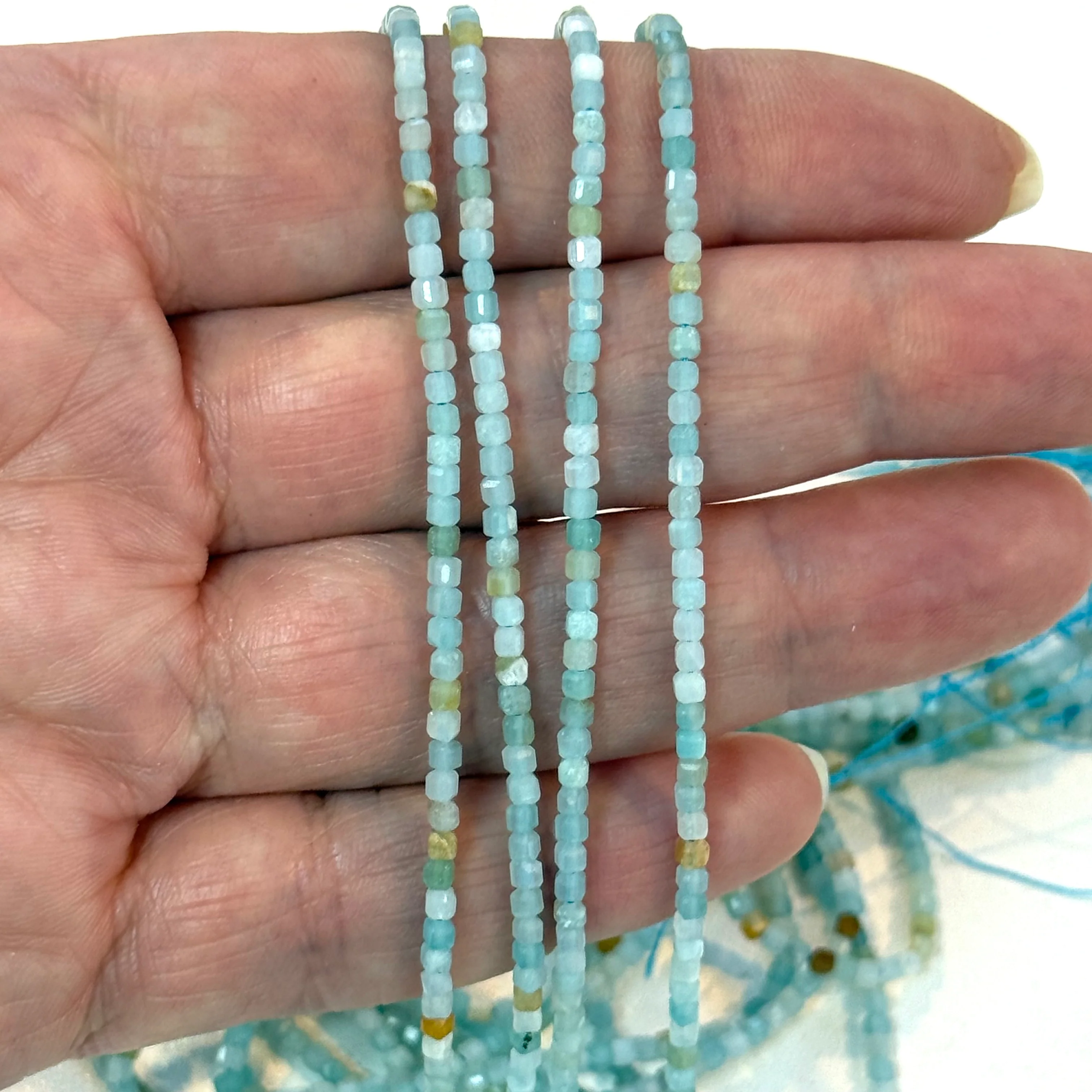Genuine Amazonite Cube Beads – 2x2mm Faceted (Approx. 180 pcs/Strand)