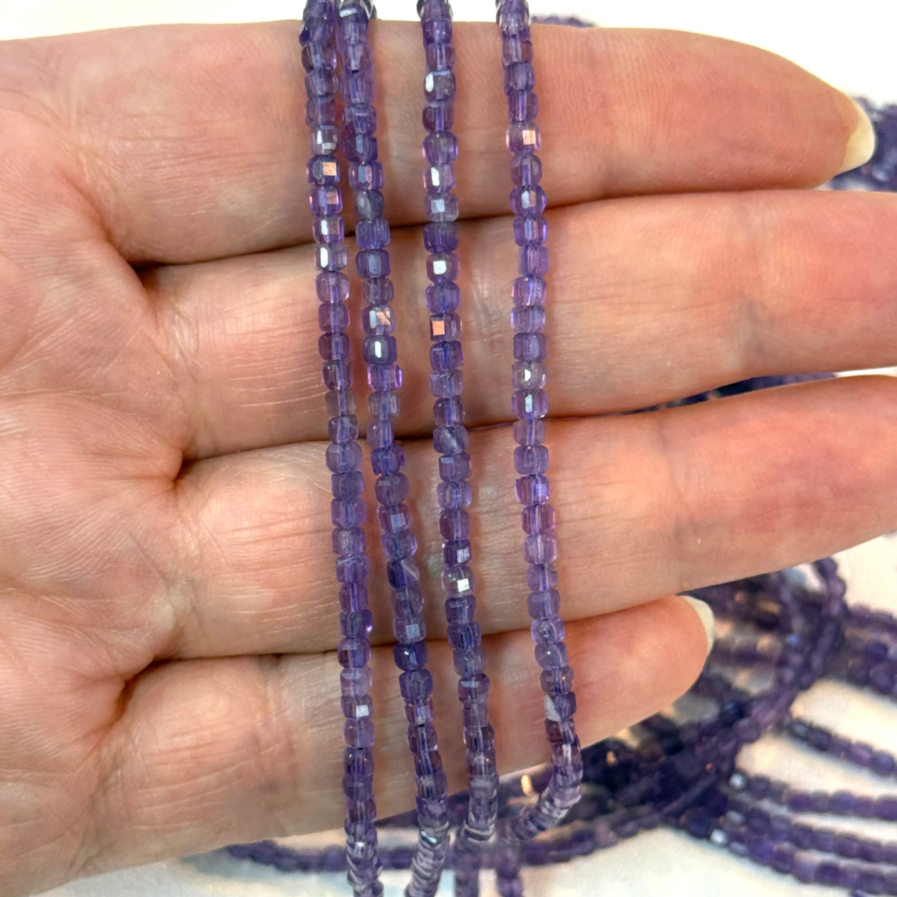 Genuine Amethyst Cube Beads – 2x2mm Square (Approx. 162 pcs/Strand)