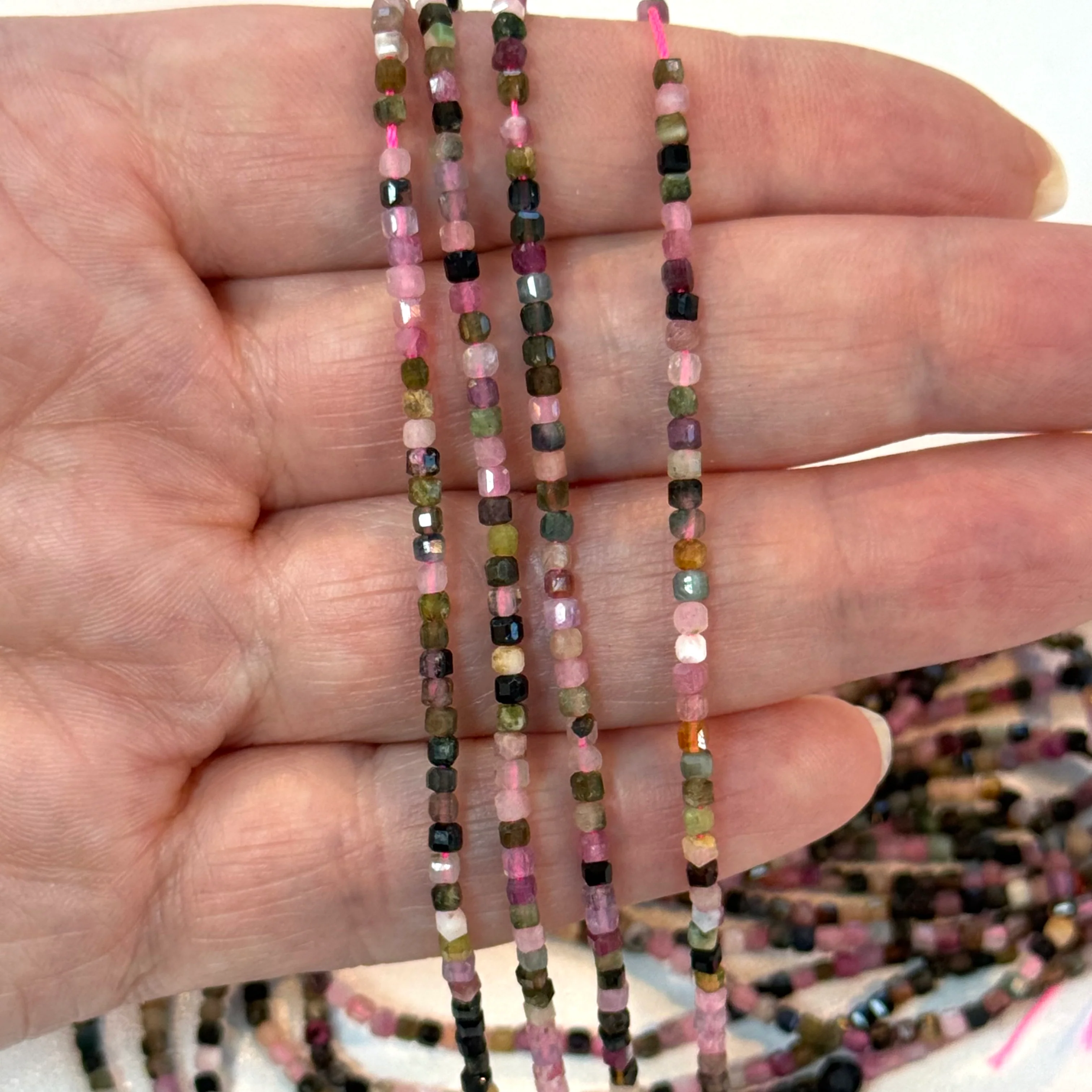 Genuine Tourmaline Cube Beads – 2x2mm Square (Approx. 186 pcs/Strand)