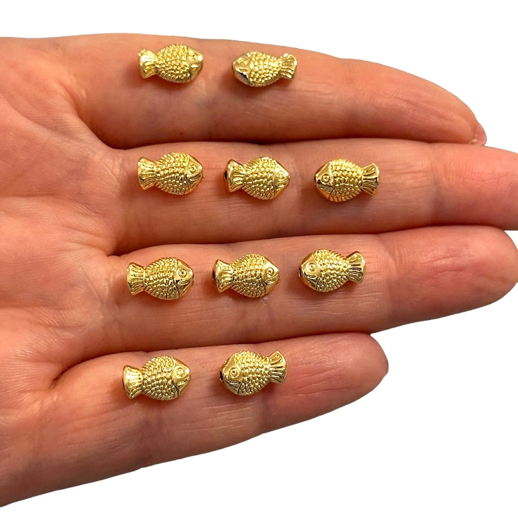 24Kt Gold Plated Fish Spacer Charms, 10mm Gold Fish Spacers, 10 pcs in a pack