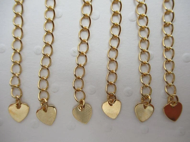 Gold Plated 2 Inch Chain Extender With Heart Charm - Image 2