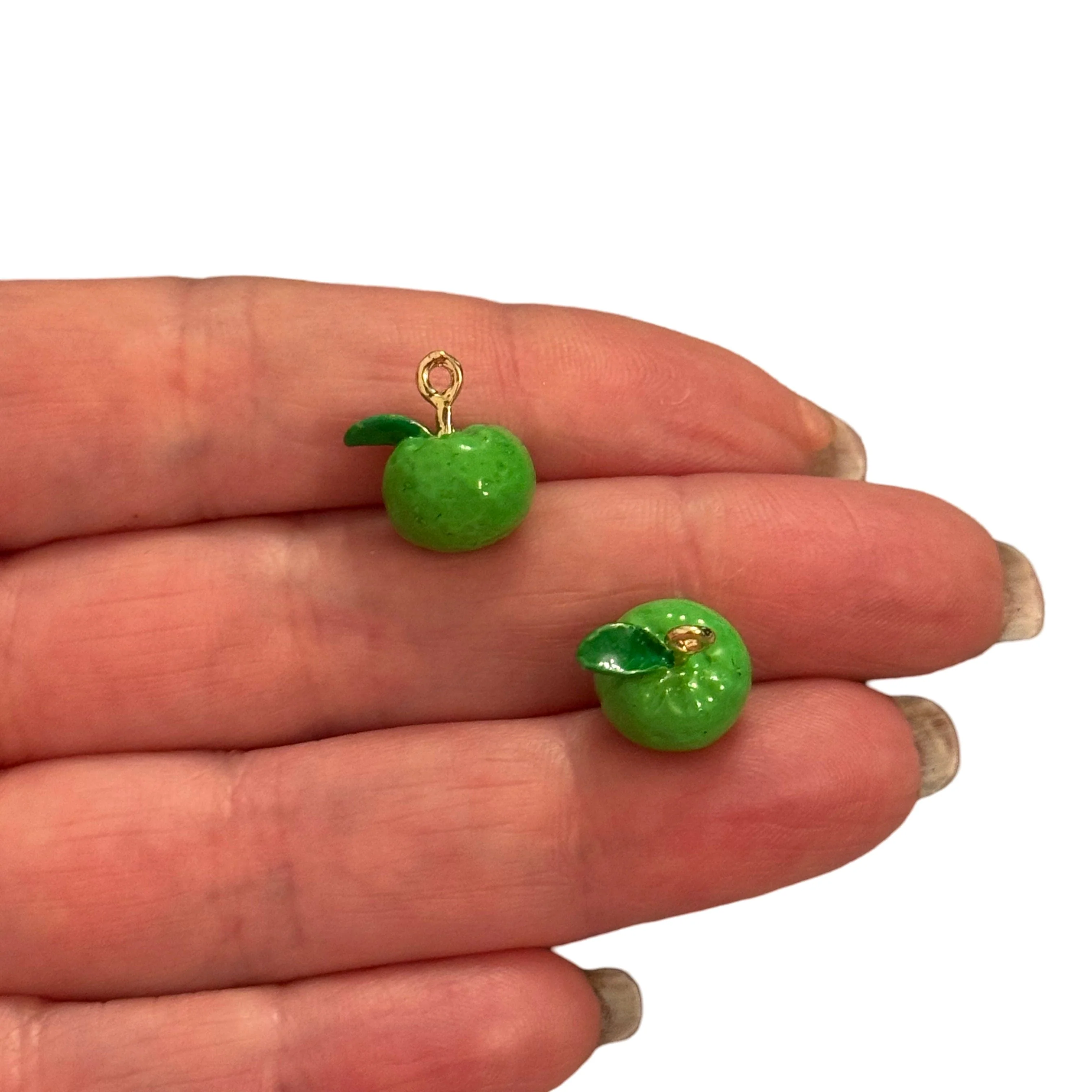 Green Apple Charm – 3D Enamelled Fruit Pendant | 24K Gold Plated Brass | Mini Apple Charm for Necklaces, Bracelets, Earrings, DIY Jewelry - Image 2