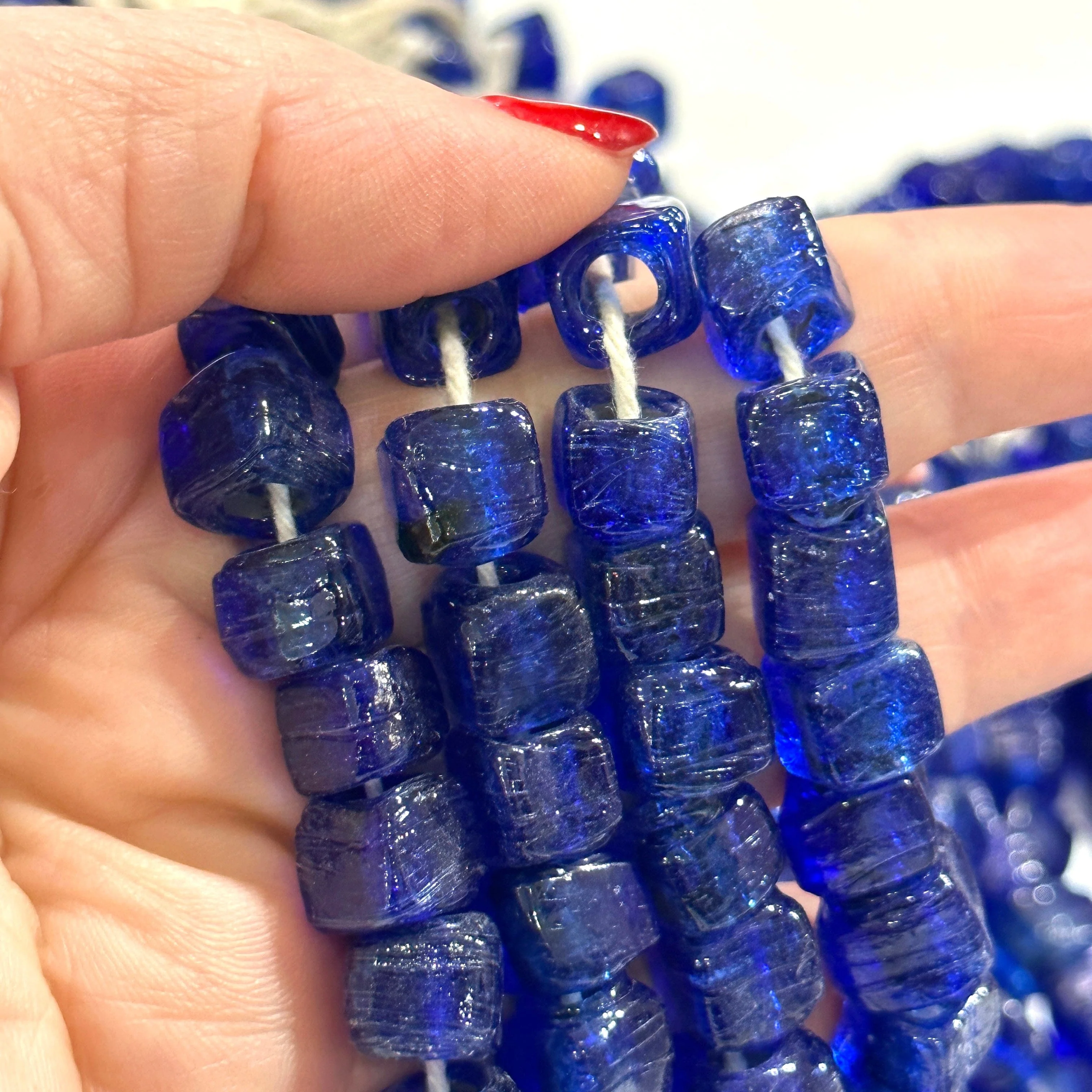 Hand Made Glass Cube Beads, Large Hole Traditional Lampwork Glass Beads, 50 Beads-NAVY - Image 2
