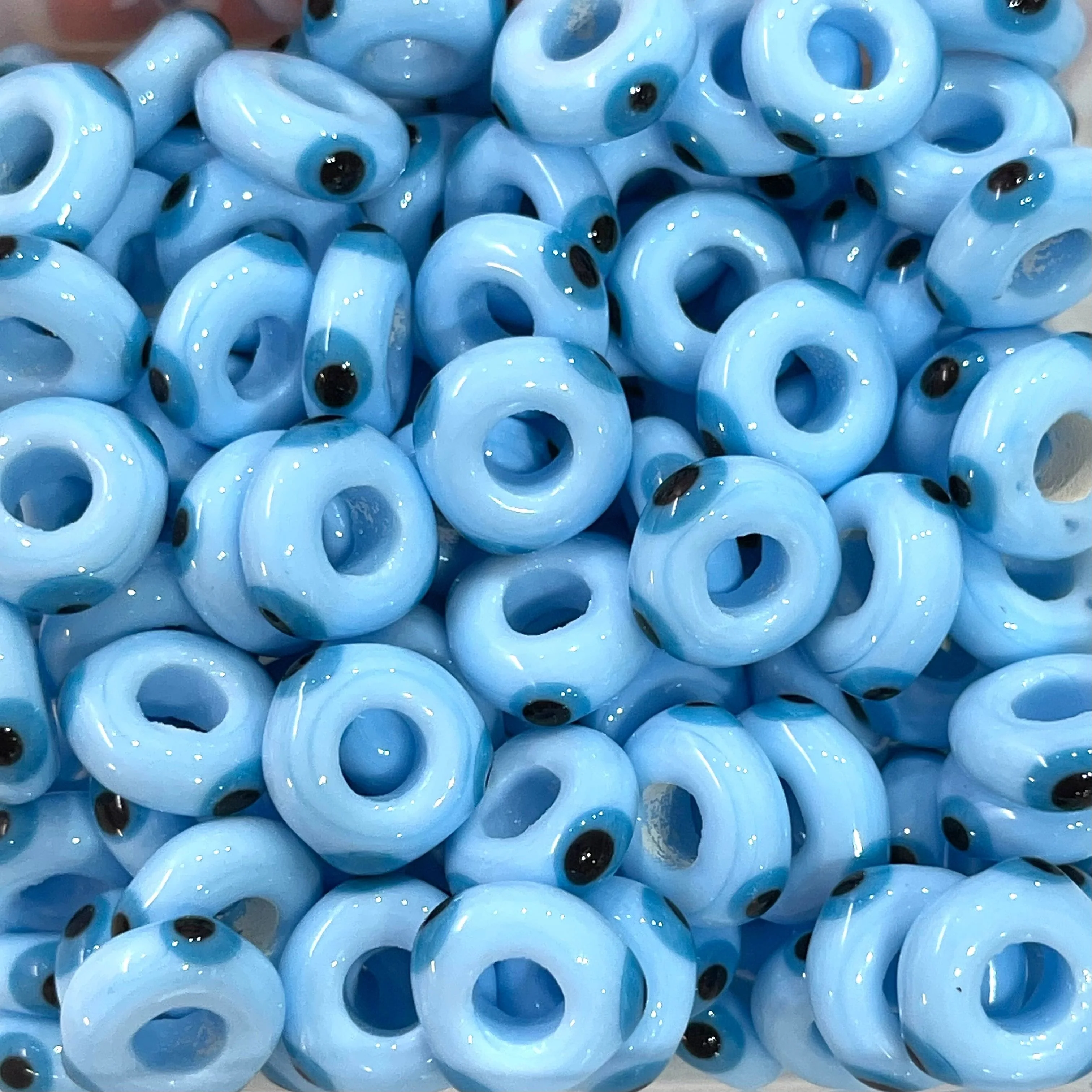 Hand Made Large Hole Evil Eye Beads, Pandora Fit Glass Beads, 5 Pcs in a pack - Image 2